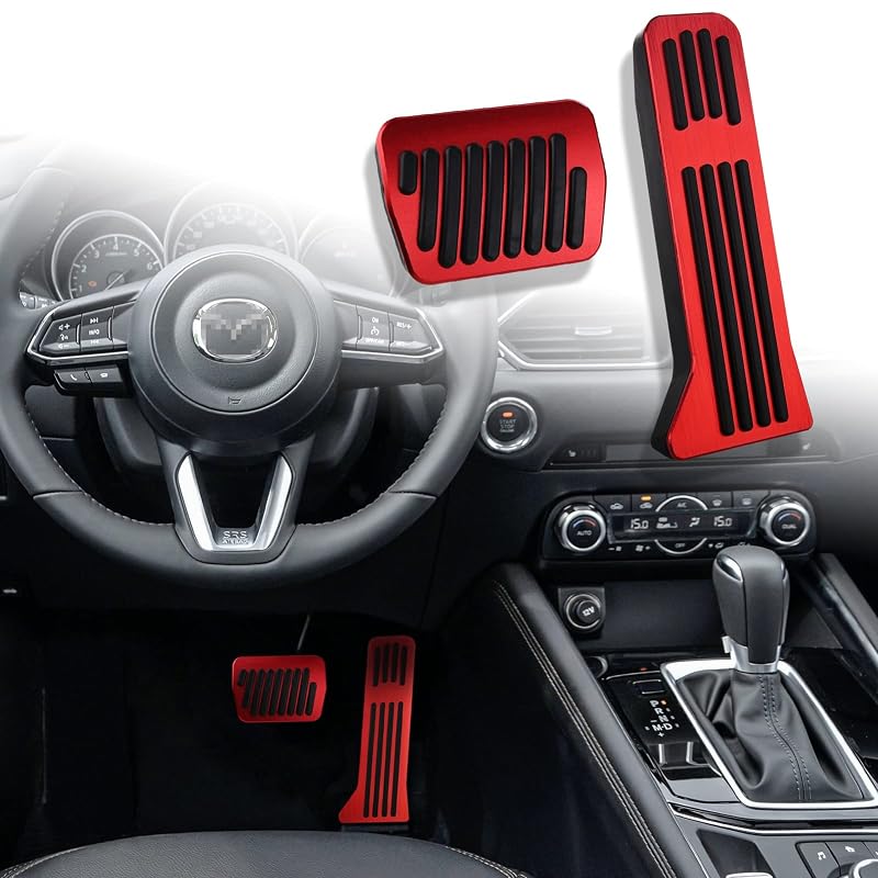 ANFOKAS Kit de capas para pedais de freio e acelerador para Mazda 3, Mazda 6, CX-5 e CX-9, vermelhas, câmbio automático, 2 peças