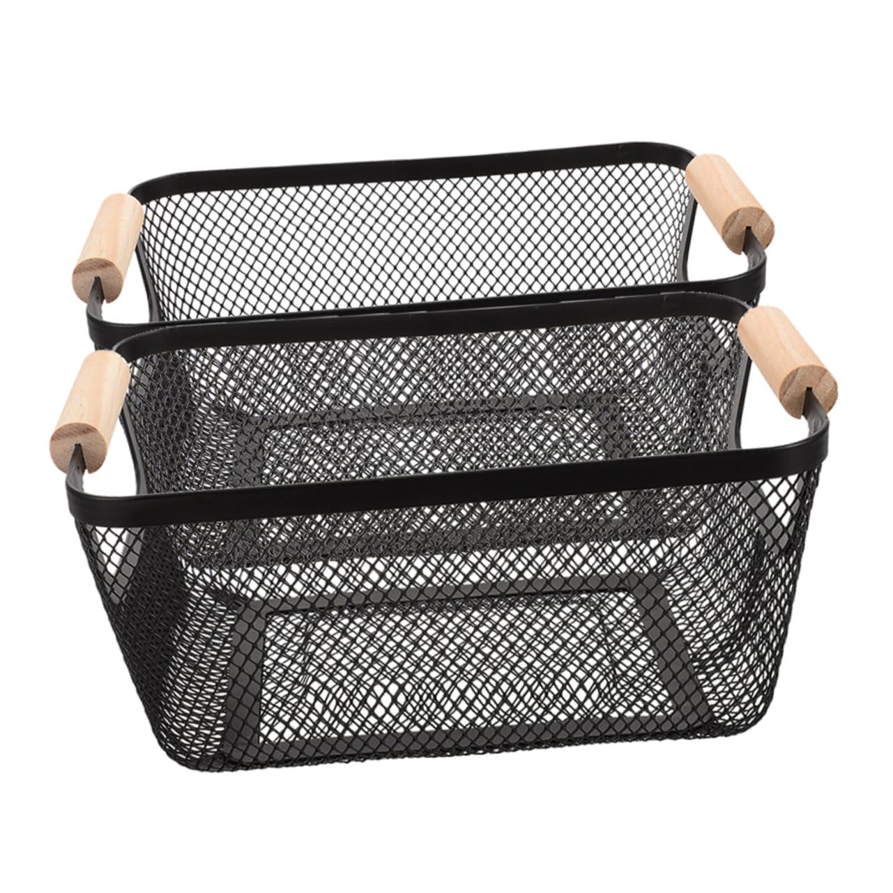 PRETYZOOM Aufbewahrungskörbe im Nordischen Design 2 Stück aus Eisen mit Holzgriffen Vielseitige Metallkörbe und Stabil Stilvoll für Küche und Wohnzimmer