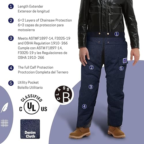 Miniatura 2 de Chapas de motosierra,Delantal de seguridad de motosierra,Pantalones de protección de motosierra con cinturón ajustable y bolsillo,Equipo de