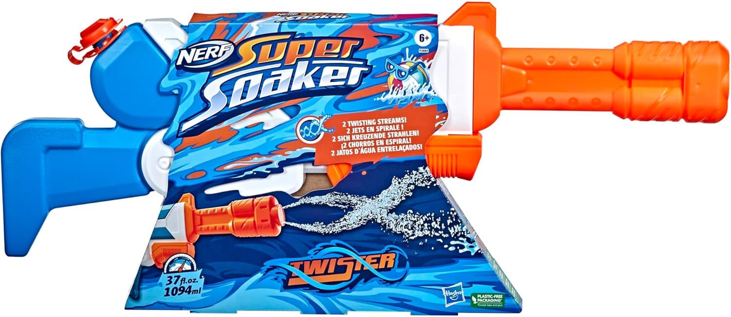Nerf Super Soaker Twister Water Blaster, 2 Twisting Streams of Water, Pump to Fire, Outdoor Water-Blasting Fun for Kids Teens Adults