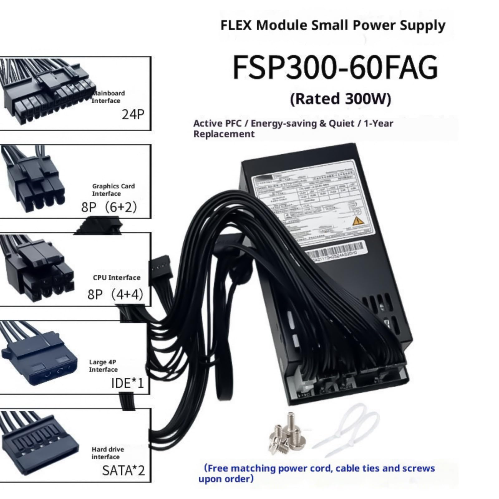 Alimentatore 1U Modulo Completo Gestione Calore 270W 300W 400W Desktop Alimentatore Attivo per Postazione di Lavoro Alimentazione Modulare, Metallo ad Alta Efficienza