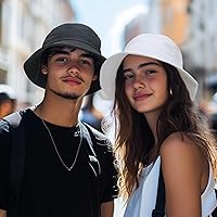 Vista 10 de PFFY Bucket Hat for Women Men Cotton Summer Sun Beach Fishing Cap Negro/Rojo (reversible)