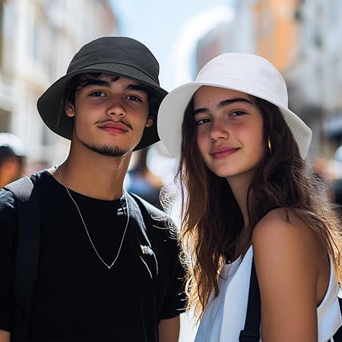 Miniatura 10 de PFFY Bucket Hat for Women Men Cotton Summer Sun Beach Fishing Cap Negro/Rojo (reversible)