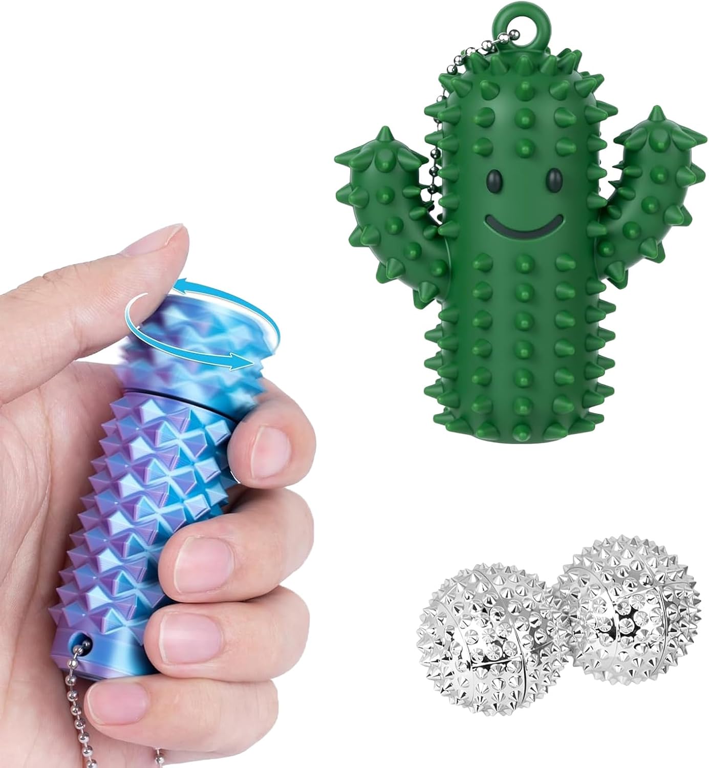 3 PCS Spinning Spiky Sensory Keychain & Acupressure Massage Balls Set - Magnetic Acupoint Balls for Stress and Anxiety Relief, Novelty Gifts for Adults