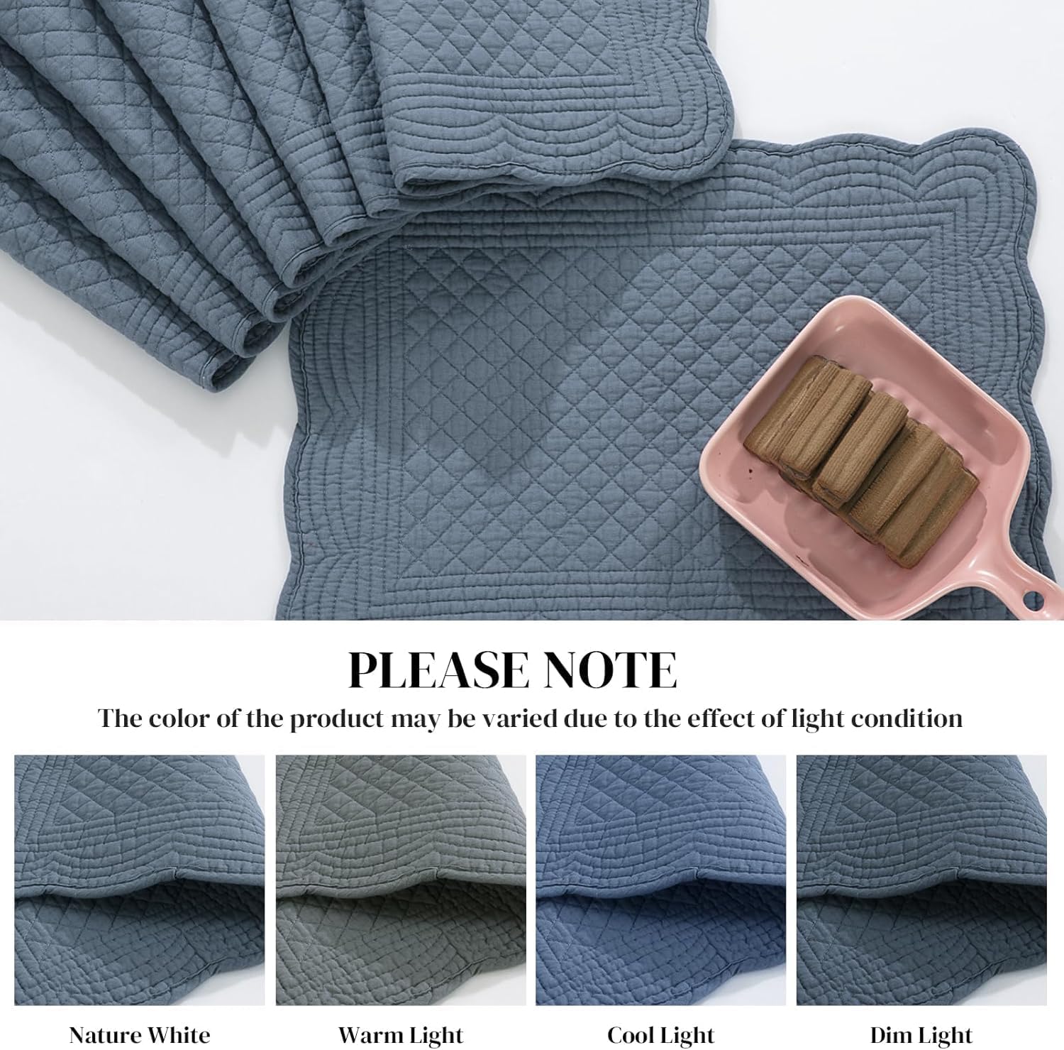 HOMBYS Quilted Placemats Set of 8 Washable-Rectangular Placemats for Kitchen Table-100% Cotton Fabric Rectangular Table Mats-Cotton, (Navy Blue)