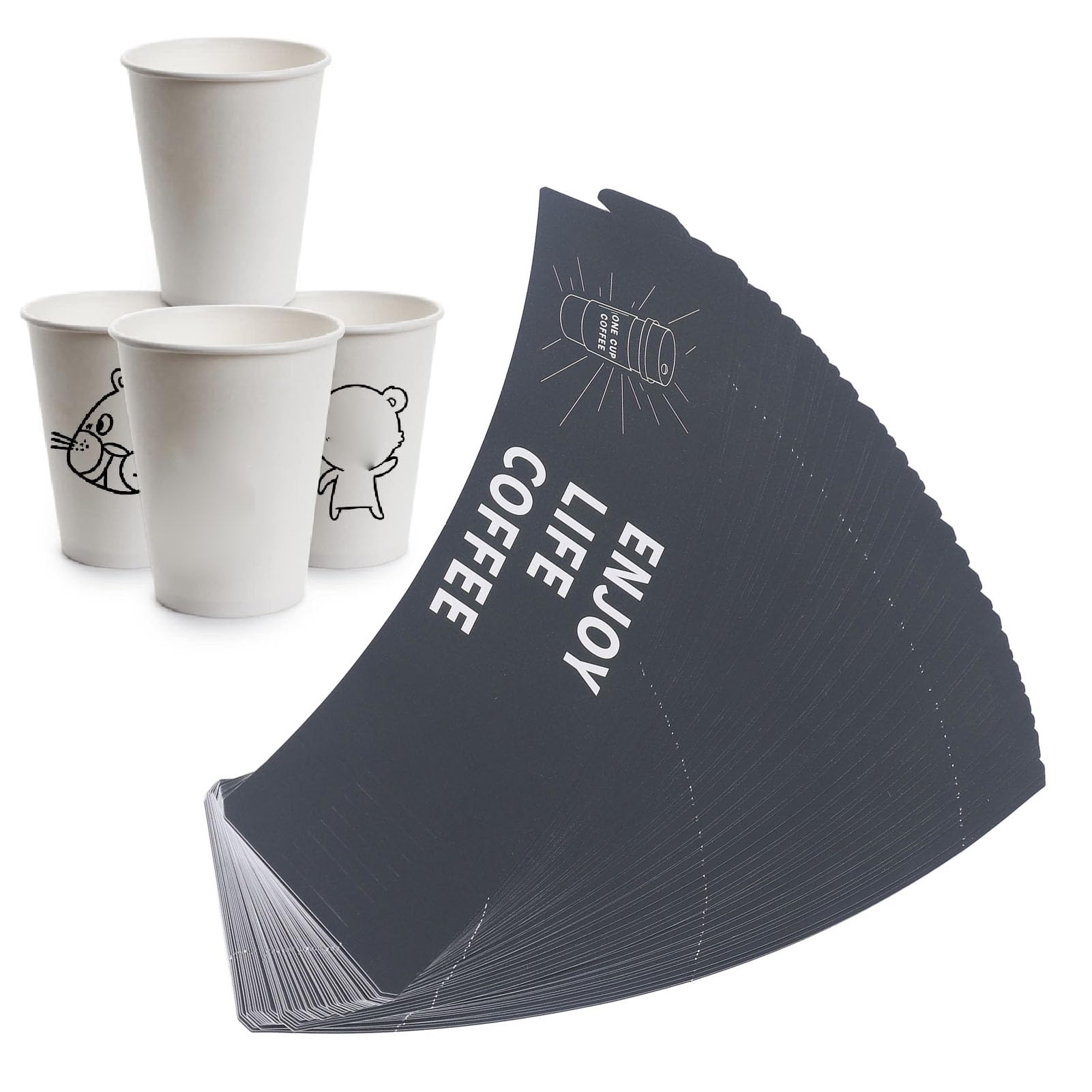KICHOUSE 100 Stück Becherhüllen - Wärmeisolierende Pappbecher-Hüllen