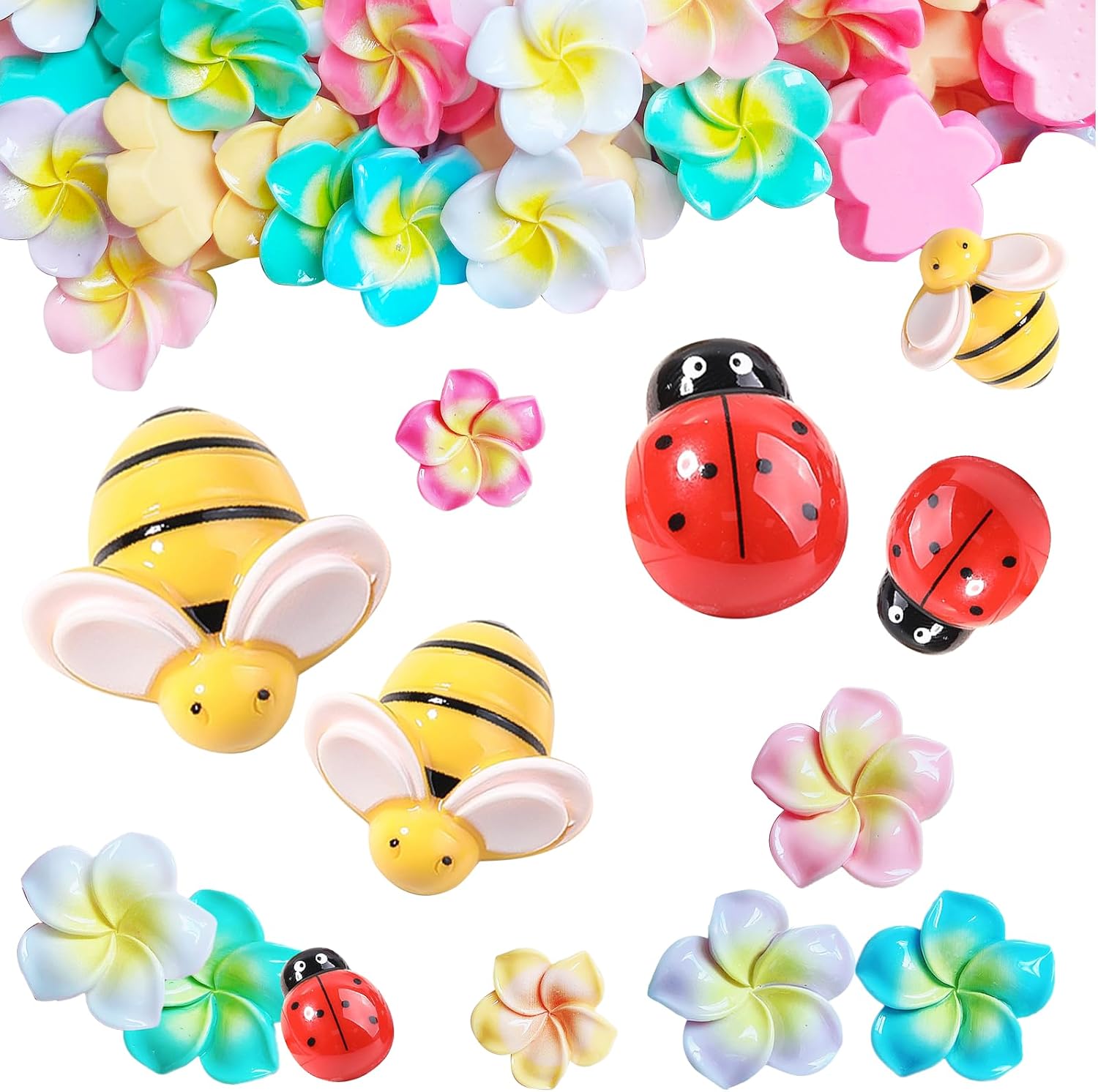 Smidaben Resin Bee Ladybug Egg Flower Handmade Kit with 95 Pieces of mini Resin,Used for DIY Handmade Home Decoration and Garden Grass Decoration.