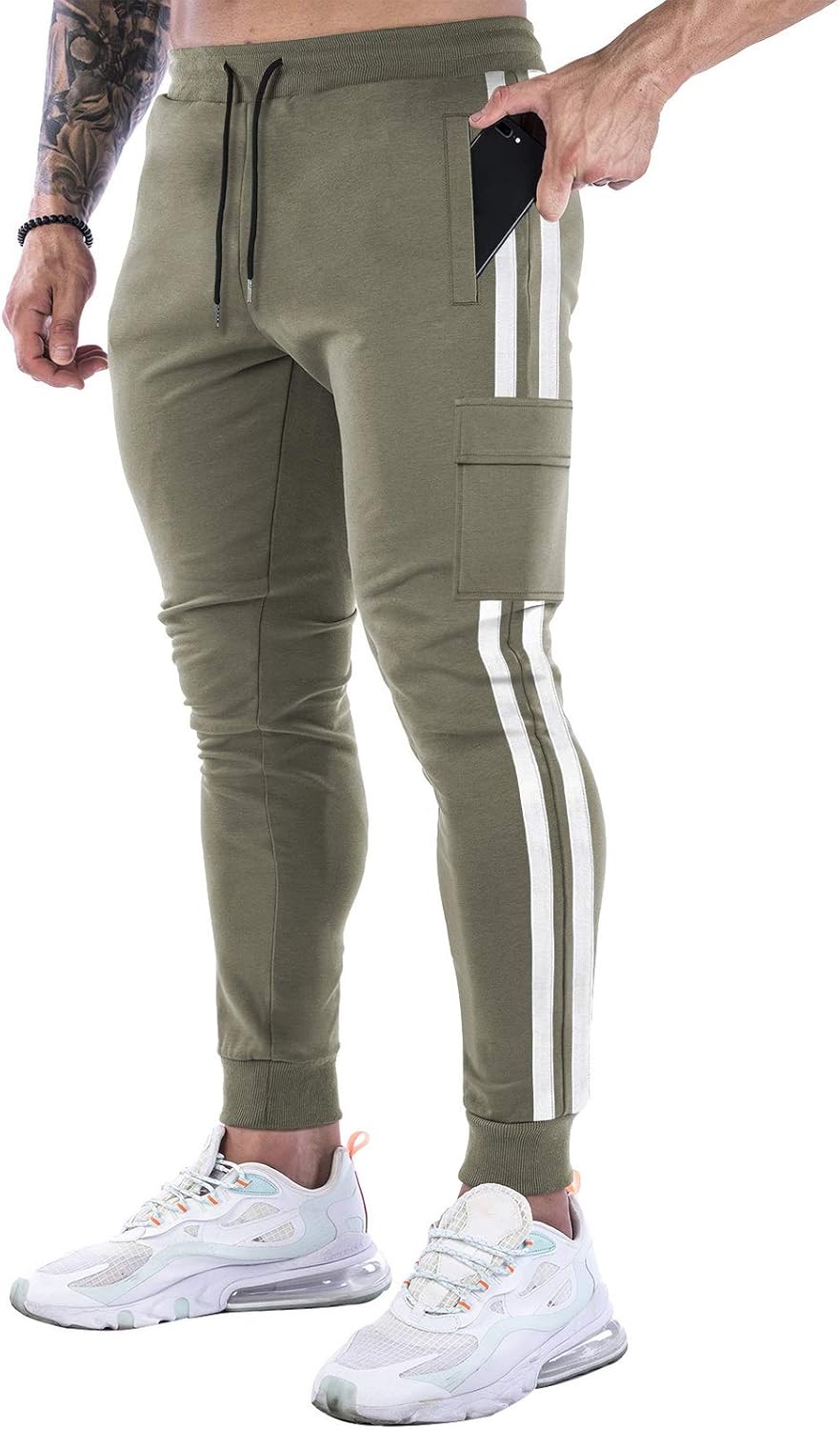 DIOTSR Mens Workout Jogger Pants, Slim Fit Running Sweatpants for Men, Striped Gym Track Pants with Pockets