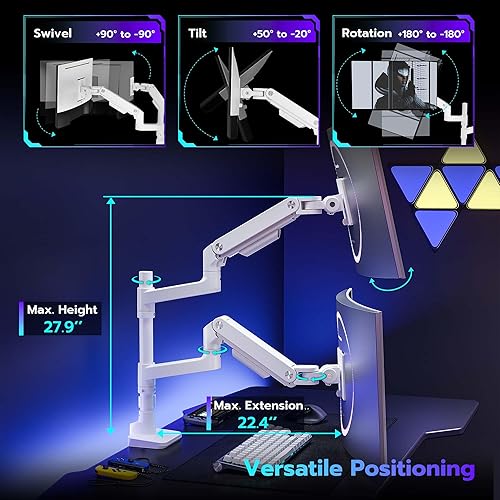 Miniatura 4 de ARES WING Soporte de escritorio con brazo de doble monitor para monitores ultraanchos de 17 a 49 pulgadas, soporte de monitor doble resistente con