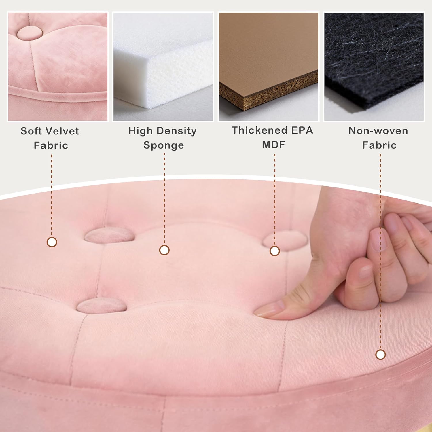 xuperbonus Small Ottoman with Storage,Folding Round Ottoman with Gold Trim,Velvet Storage Stool,Foot Stool with Soft Padded,Foot Rest for Living Room13“x13”x12.4(Pink,1pcs)