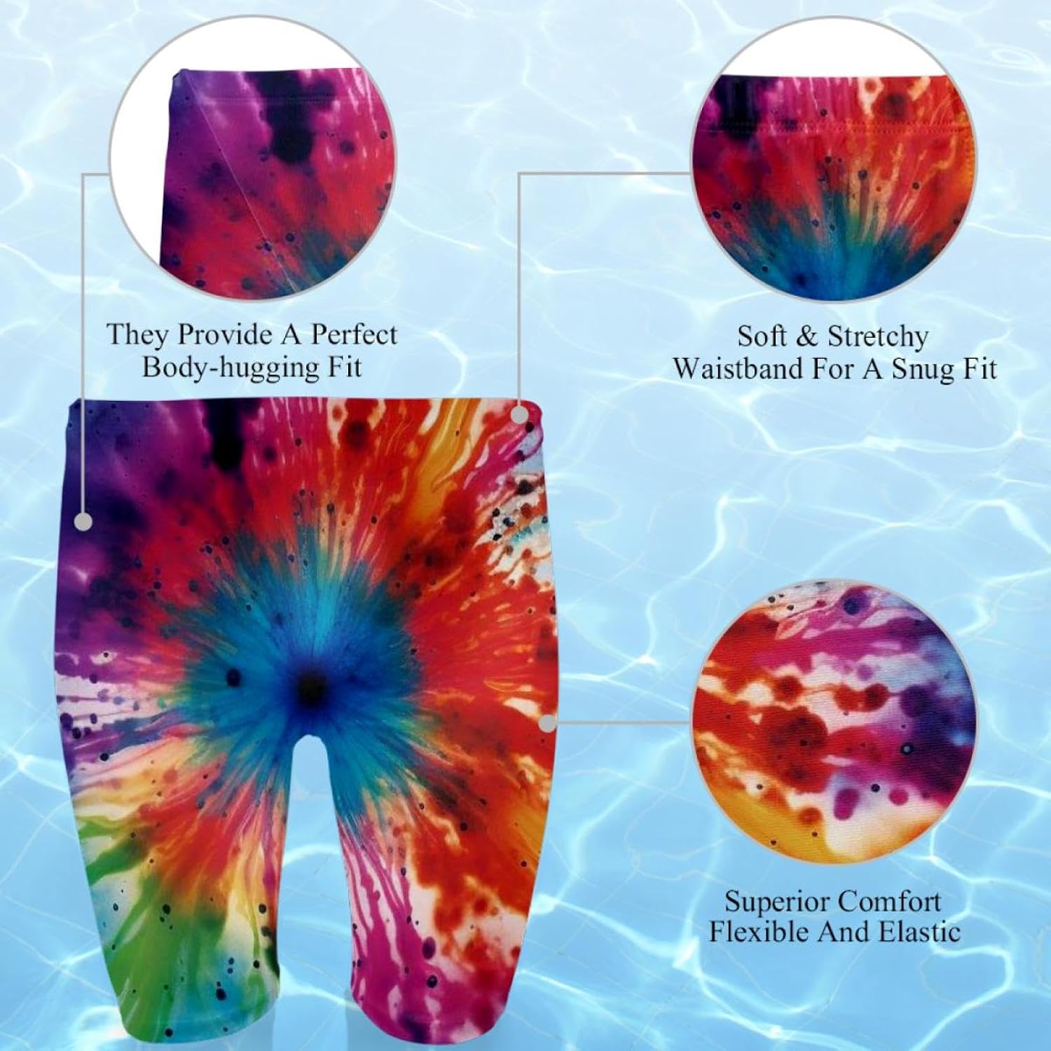 Tie Dye Men's Swim Jammers for Training, Swim Shorts for Boy Dry Quick Youth Boys Jammer Swimwear