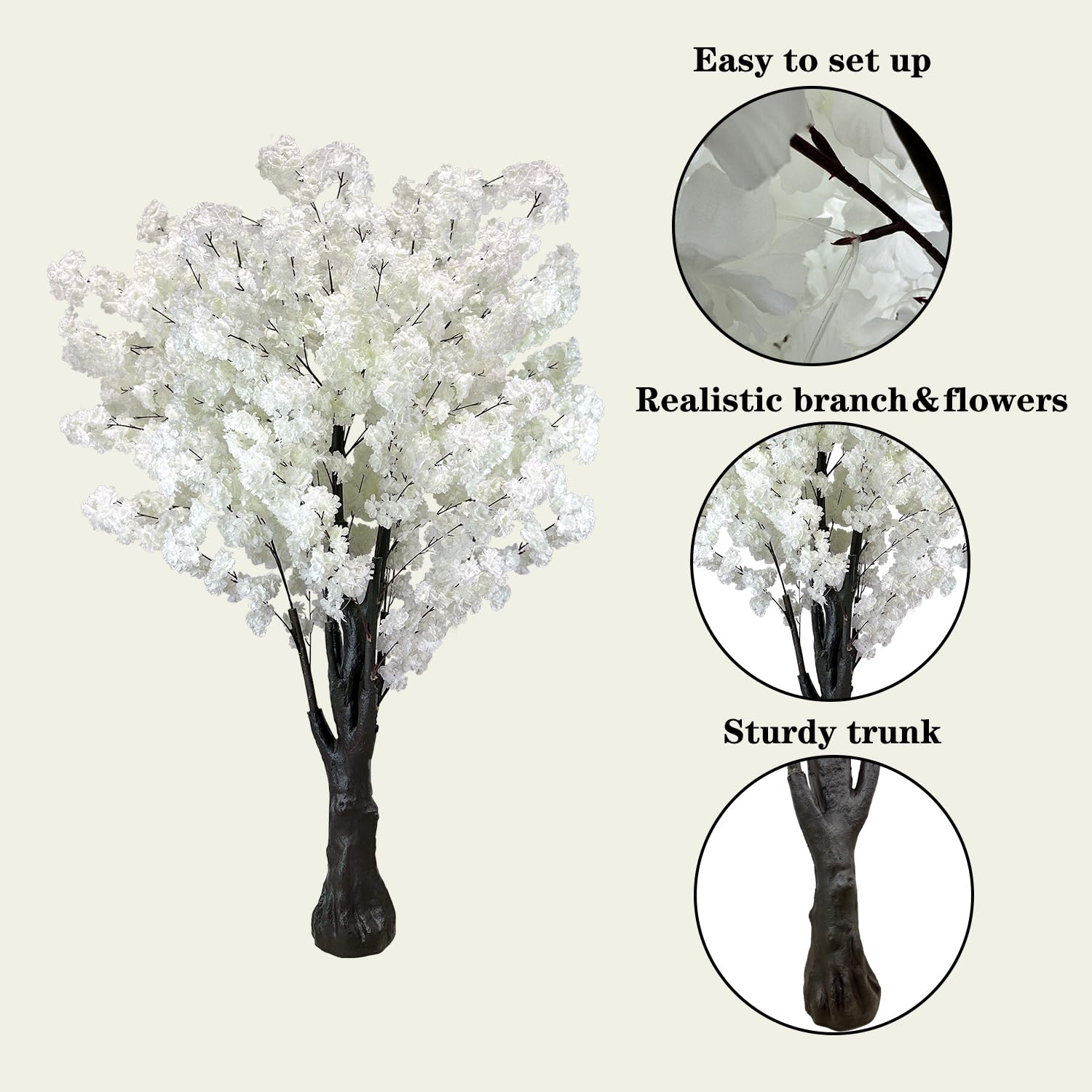 DOOUWANT White Artificial Cherry Blossom Trees Faux Cherry Blossom Tree White Tree for Office Home Wedding Office Living Room House Indoor Outdoor Decor?6.5ft/2m, White?