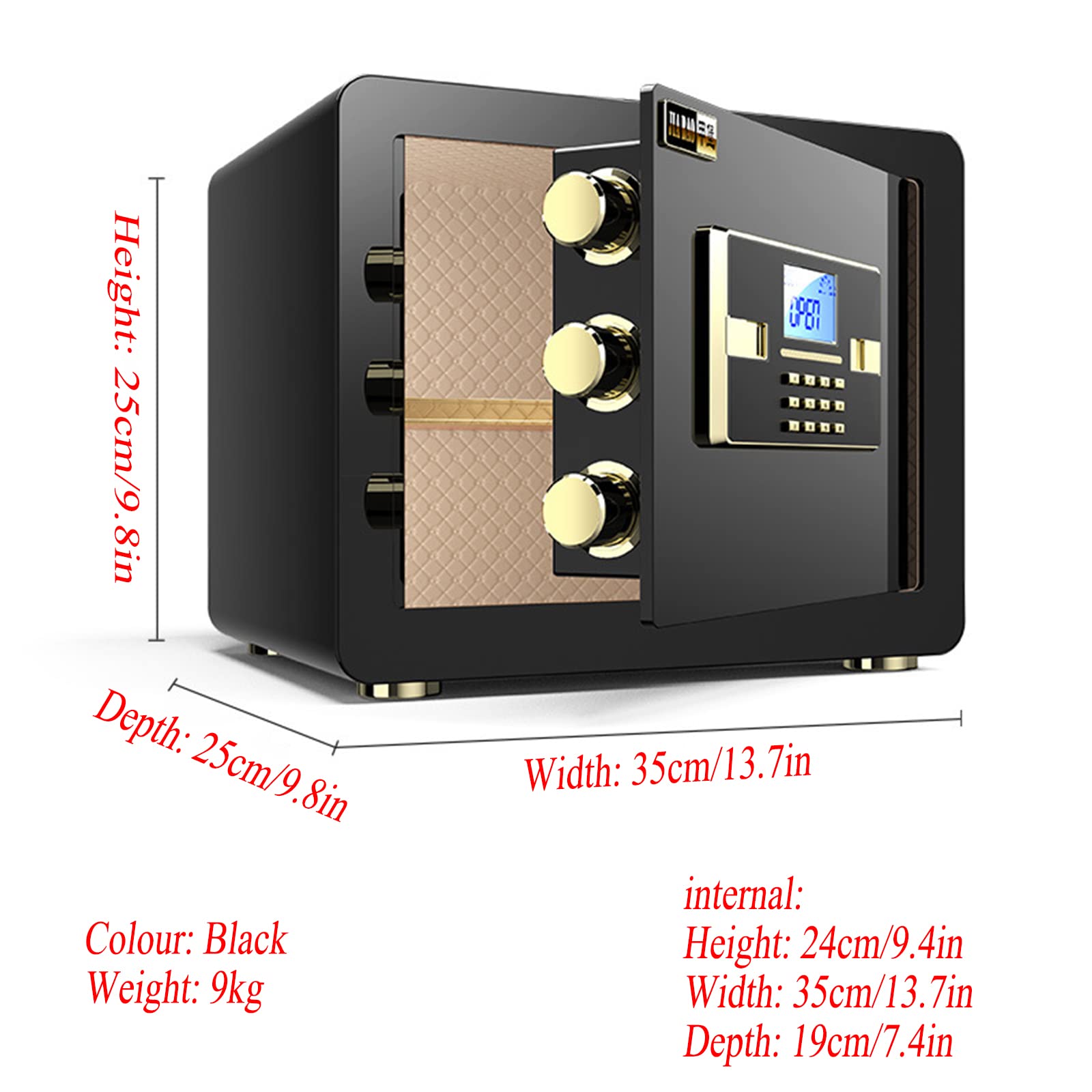 Safe Cabinet, Digital Security Steel Structure 3 Steel Locking Bolts Fireproof Waterproof Anti-Diebstahl Password Safe Cabinet Geeignet für Home Office Hotel Travel (schwarz)