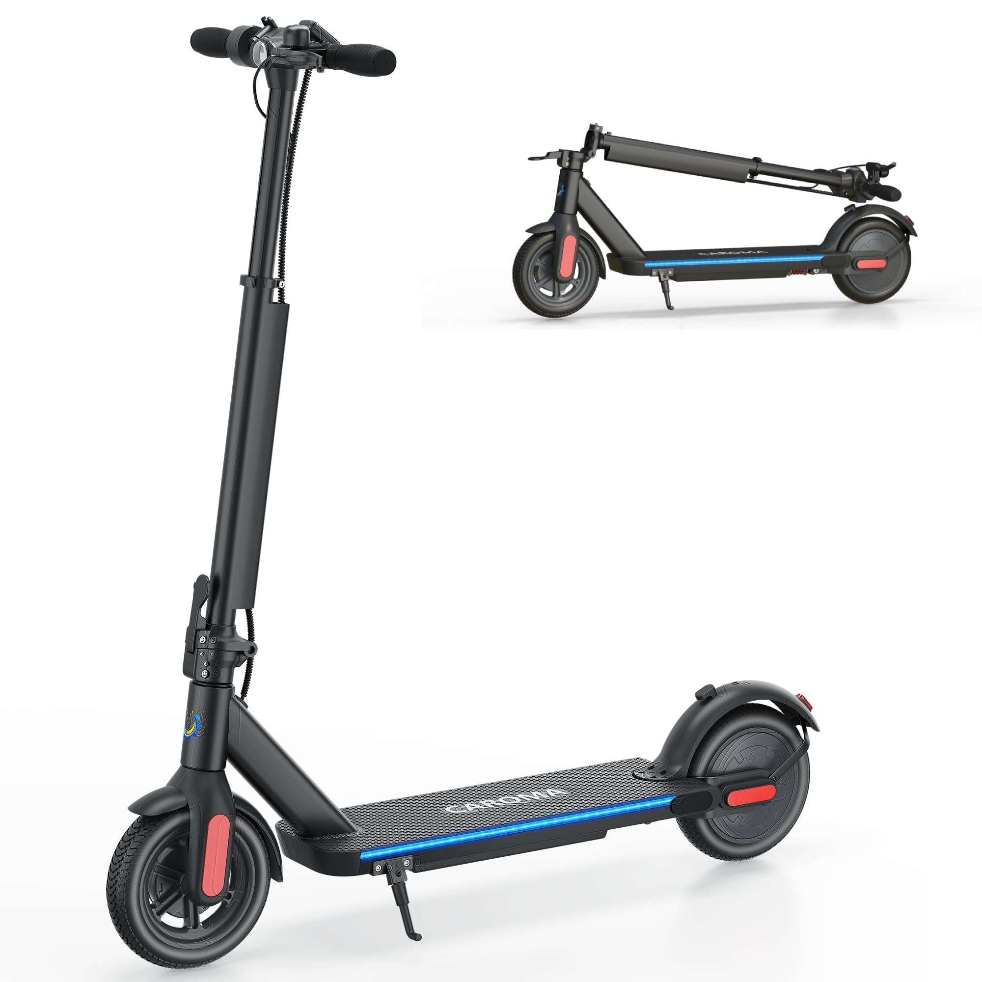 Caroma Electric Scooter 500/350W, 25/20 Miles Range, 20/15.5 MPH Foldable Electric Scooter for Adults & Teens, 9"/10" Solid Tires, Portable Commute E Scooter w/Braking System & Shock Absorption