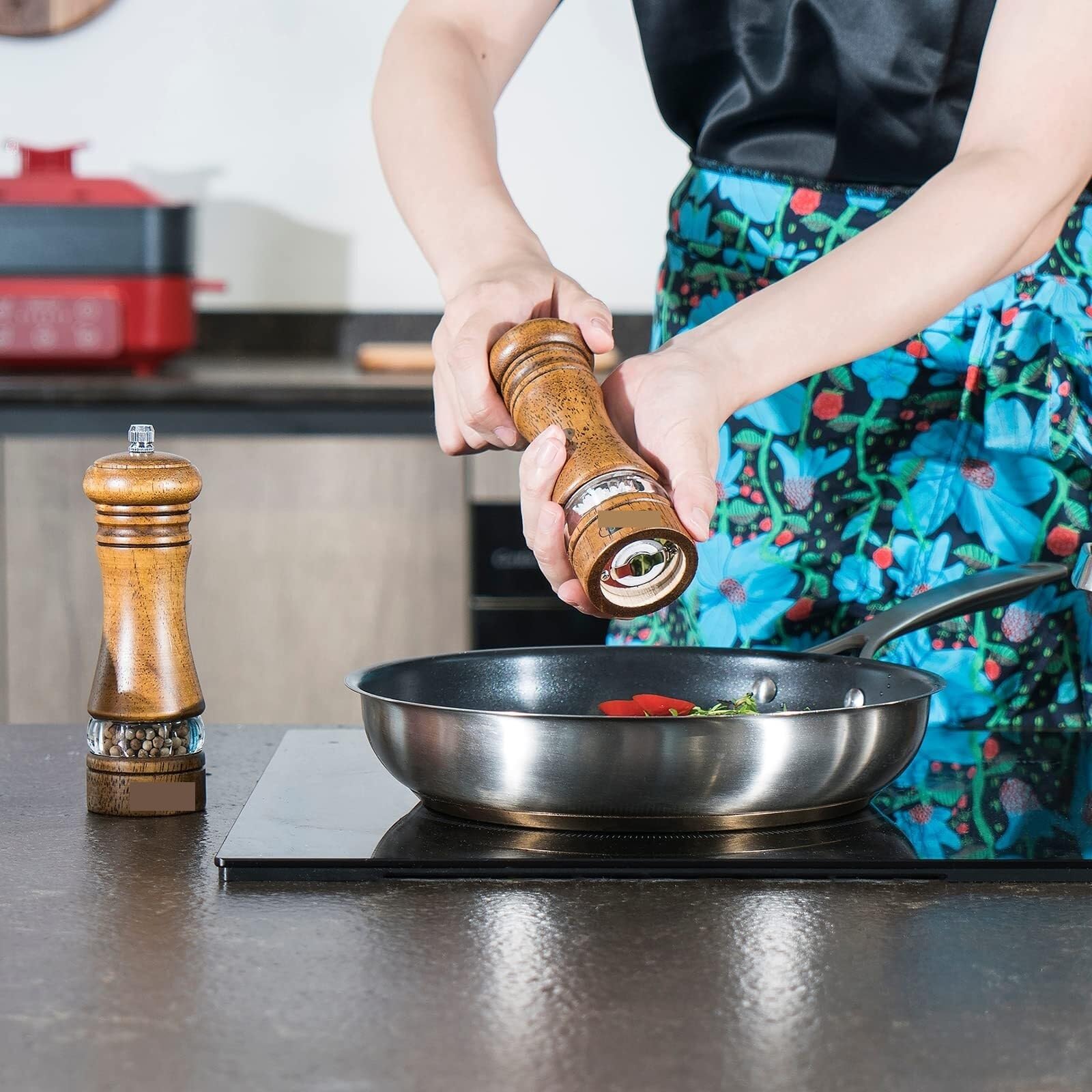 Młynek Do Przypraw Pieprzu Drewniany Młynek Do Soli I Pieprzu Z Okienkiem Kontrolnym Ceramicznym Rdzeniem Mielącym Do Różnych Przypraw