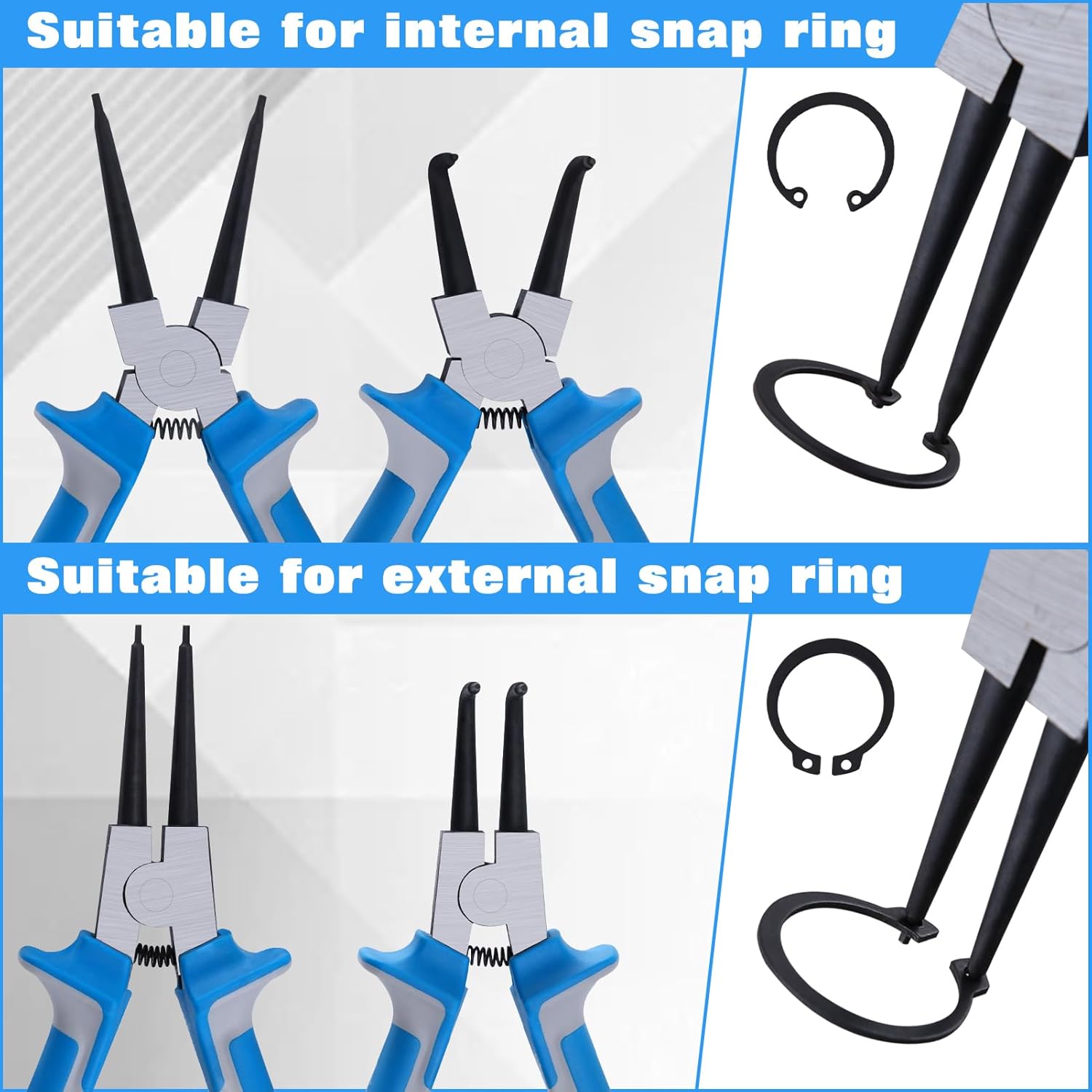 SPEEDWOX 4pcs 7" Snap Ring Pliers Set Circlip Pliers Kit Retaining Ring Pliers Internal/External Circlip Pliers Kit with Straight/Bent Jaw C-clip Pliers for Ring Remover Retaining with Storage Pouch
