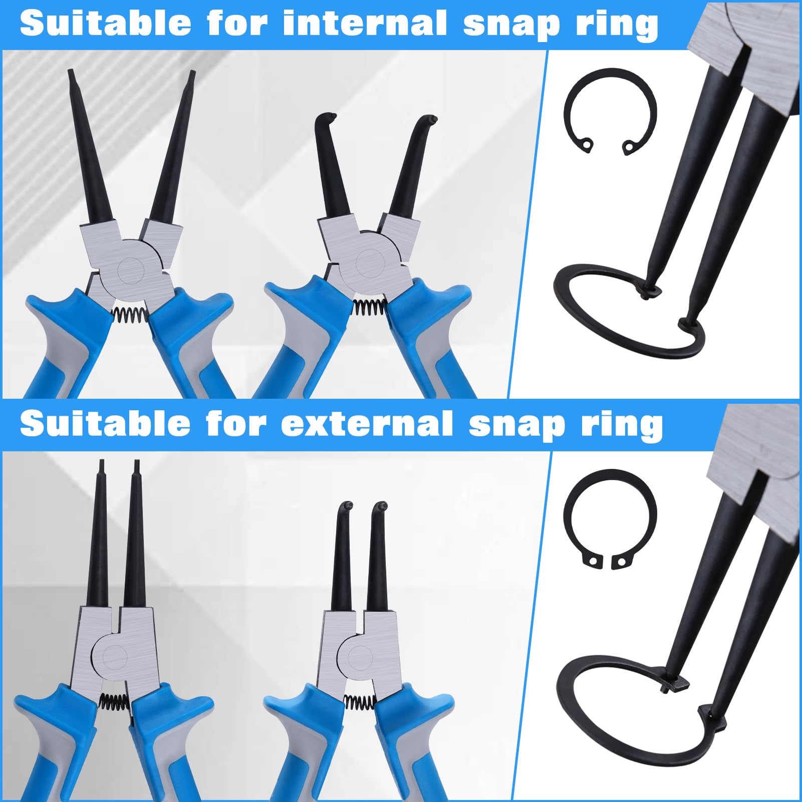 SPEEDWOX Set di 4 pinze per anelli elastici da 17,8 cm, kit di pinze per anelli di tenuta interni/esterni, pinze per anelli di tenuta interni/esterni, con ganascia dritta/piegata, pinze a C per