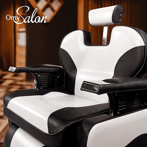 Miniatura 2 de OmySalon Silla de peluquería hidráulica multiusos reclinable de 360 grados, altura ajustable, silla de peluquería resistente, salón de belleza, spa,