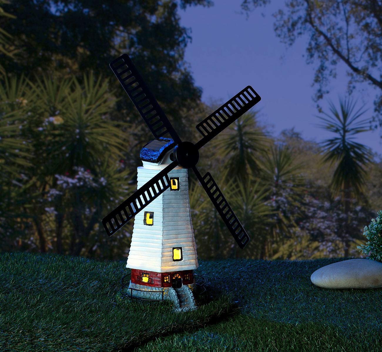 Lunartec Esculturas de Viento - Molino jardín Solar: Molino de Viento Solar Deco con turbina eólica giratoria y luz LED, Batería de 8 Horas (con LED Encendiendo, Iluminado Viento Deco)