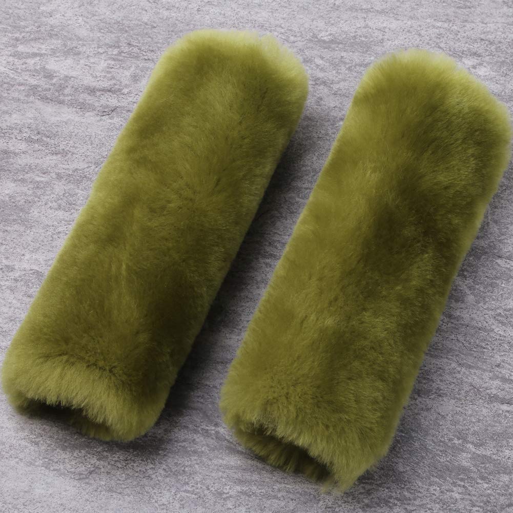 OGLAND 2 Pack Fluffy Car Seat Belt Cover Pad, Fuzzy Sheepskin Auto Should Seatbelt Pads for Women Adults Baby Kids Pet Neck Protector(Pea Green)
