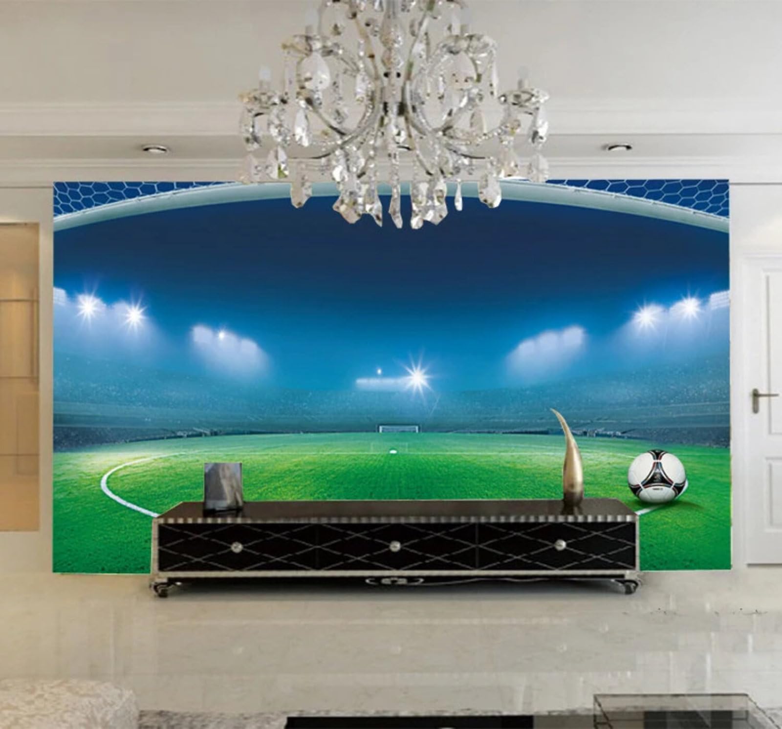 Wallpaper-3D-Xlm 300Cm×210Cm(B×H) Fresh Night Football Football Pitch Sport 3D Wallpaper Easy Install Feature Office Living Room Sofa Bedroom Tv Background Wall Decoration-300Cm×210Cm