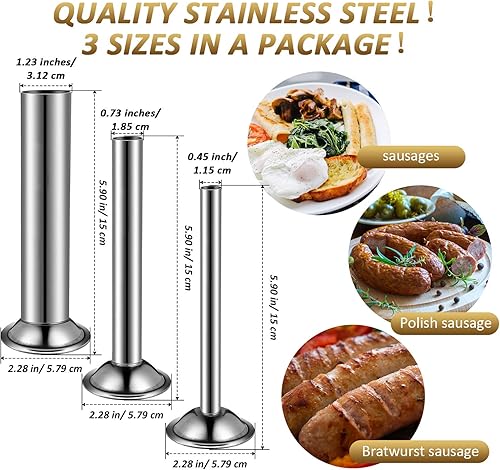 Miniatura 2 de 3 tubos de relleno de salchichas de acero inoxidable para molinillo de alimentos de carne tamaño 5, 3 tamaños