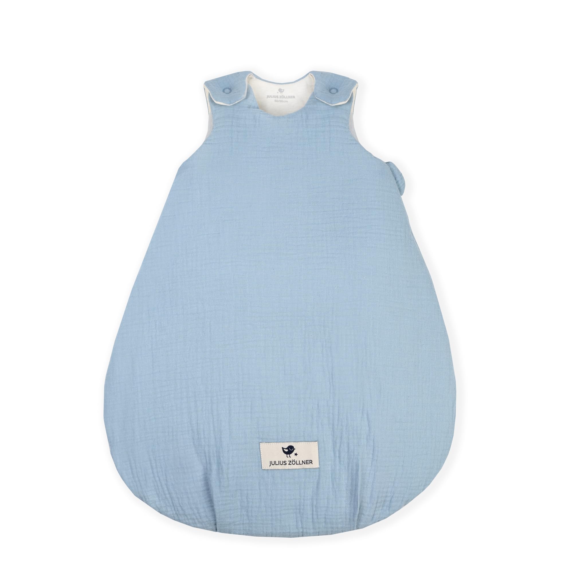 Julius Zöllner Babyschlafsack gefüttert Musselin 2,5 TOG Gr. 56/62 | 100% Baumwollmusselin | Oeko-TEX Standard 100 | Denim