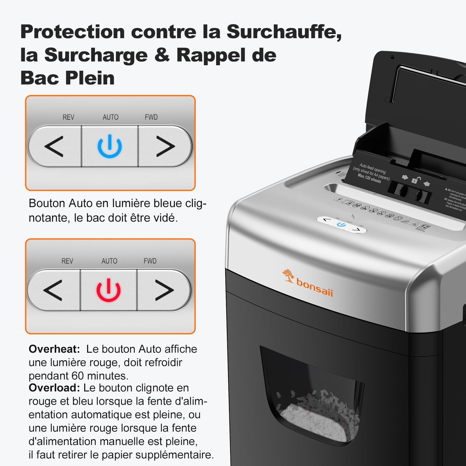 Bonsaii 120 Feuilles Destructeur de Documents avec Alimentation Automatique, Micro-découpe P-4, Extrêmement Silencieuse avec 62 DB (C233-B) | C233-B Récipient silencieux de 23 l pour le bureau et la maison