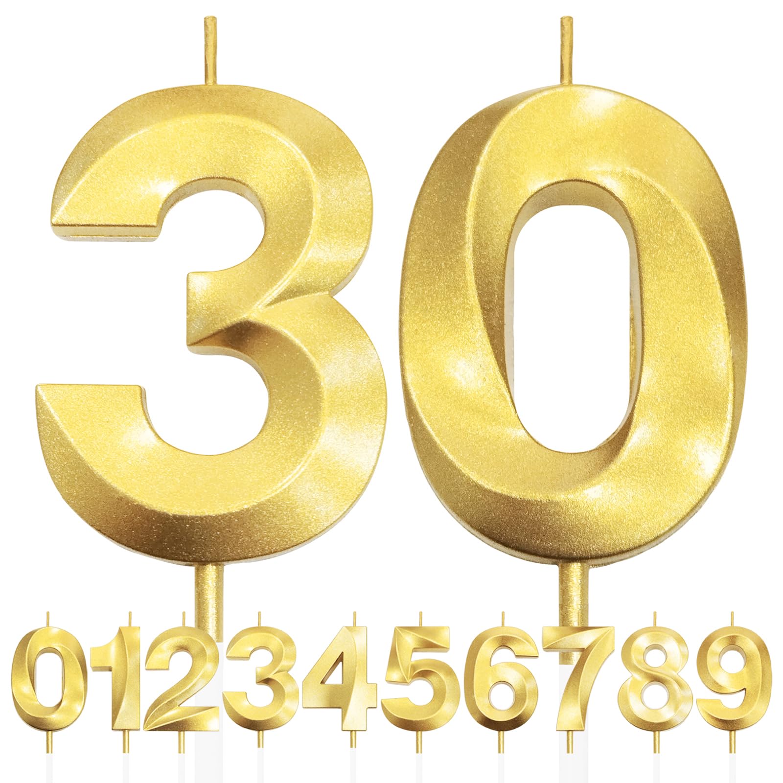 Makoto Nobu Gold 30Th Birthday Candle, 3D Design Glitter Number Candles, Cake Topper Decorations, Cake Candle For Birthday Party, Wedding Anniversary, Baby Shower, Party Decoration
