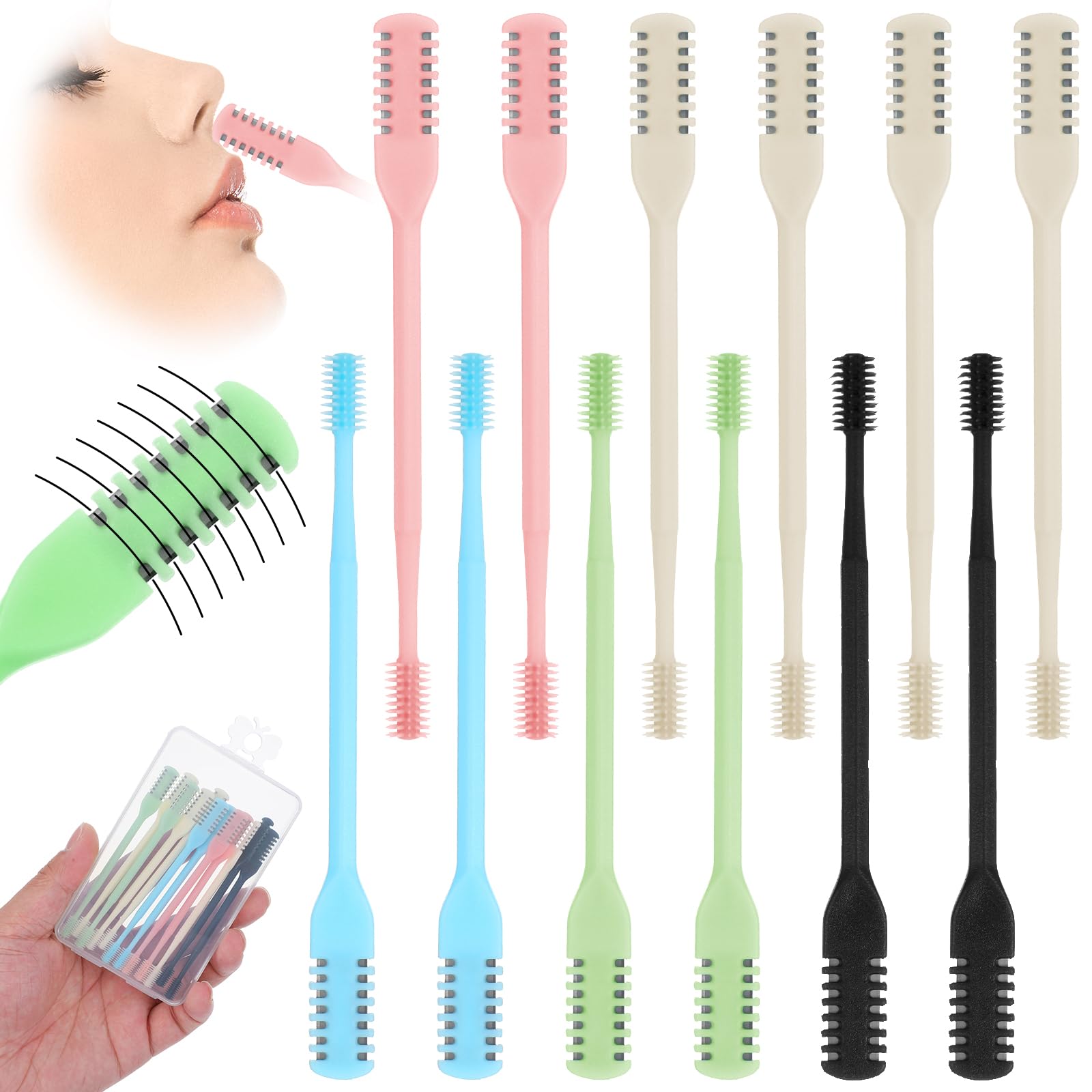 2-in-1 Nasal Hair Cutter Double Sided Nose Hair Knife Nose Hairs Trimmer 12PCS Portable Nostril Hairs Remover Tool