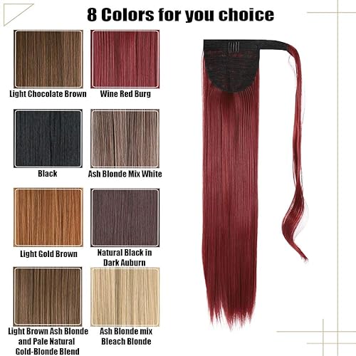 Miniatura 6 de Gangel Extensión de pelo de cola de caballo roja, colas de caballo rectas, extensiones de cabello sintético con clip, extensiones de cabello largo