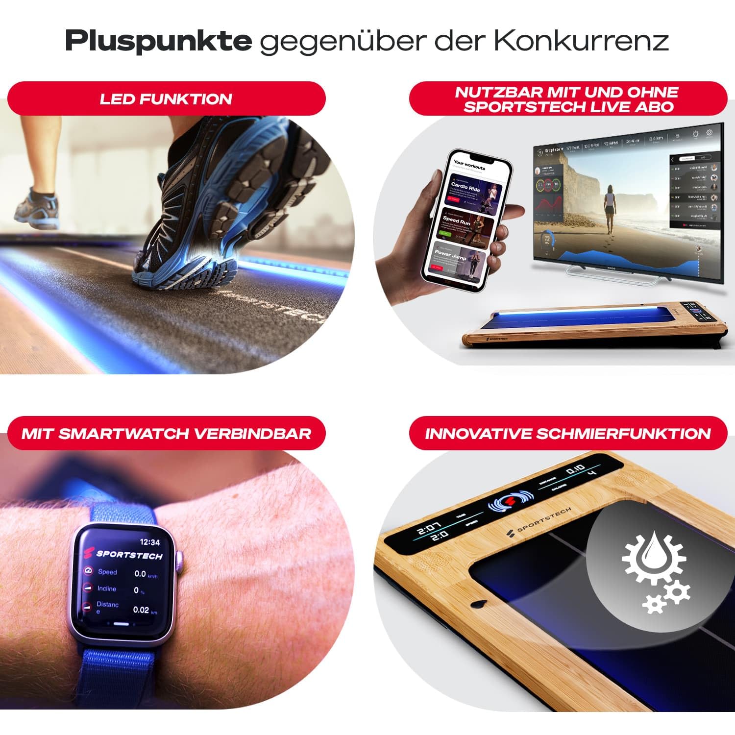 Sportstech sWalk Walking Pad, Laufband für Zuhause klappbar mit Steigung 7,5%, Laufband Schreibtisch, Under Desk Treadmill, 8 km/h, leise, App, LCD Display, bis 120 kg, Homeoffice Fitnessgerät