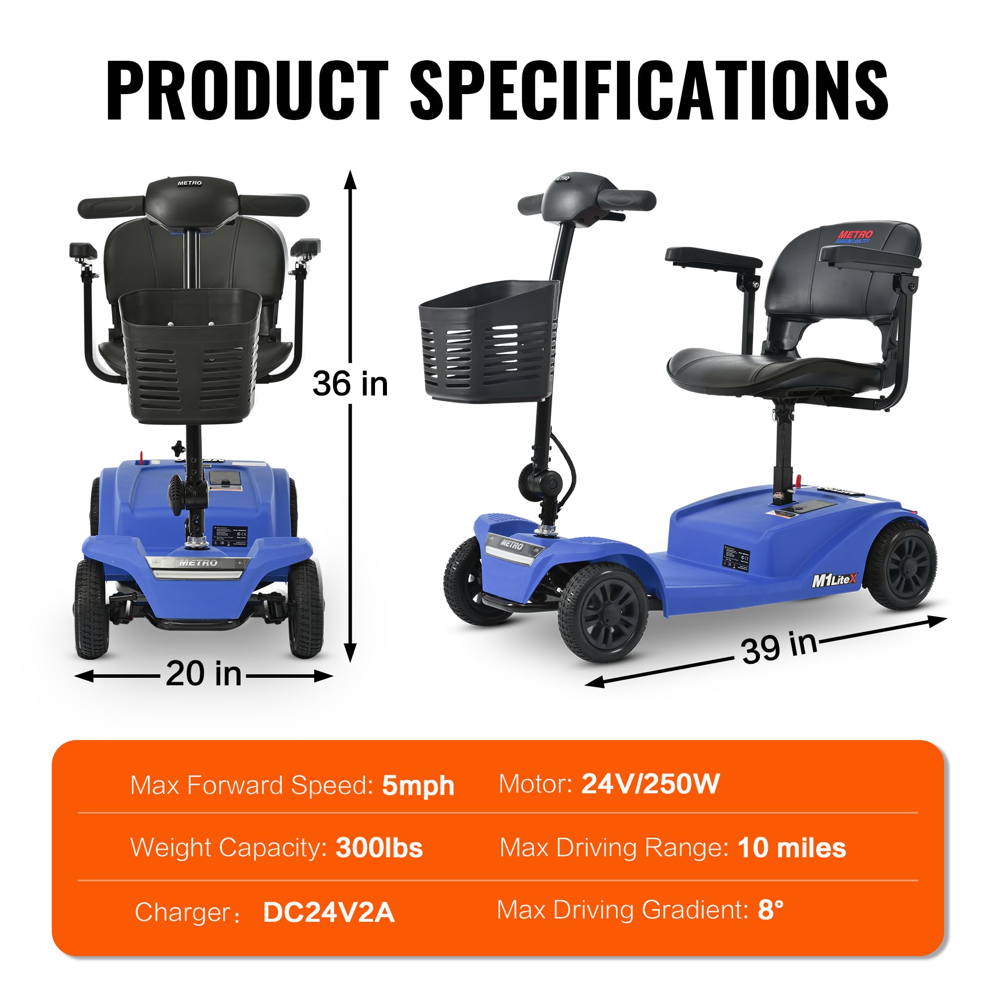 Folding Mobility Scooter for Seniors 4 Wheel Scooter for Adults Electric Medical Scooter Compact for Travel - Electric Powered Wheelchair Device - Compact Heavy Duty Mobile (Blue)