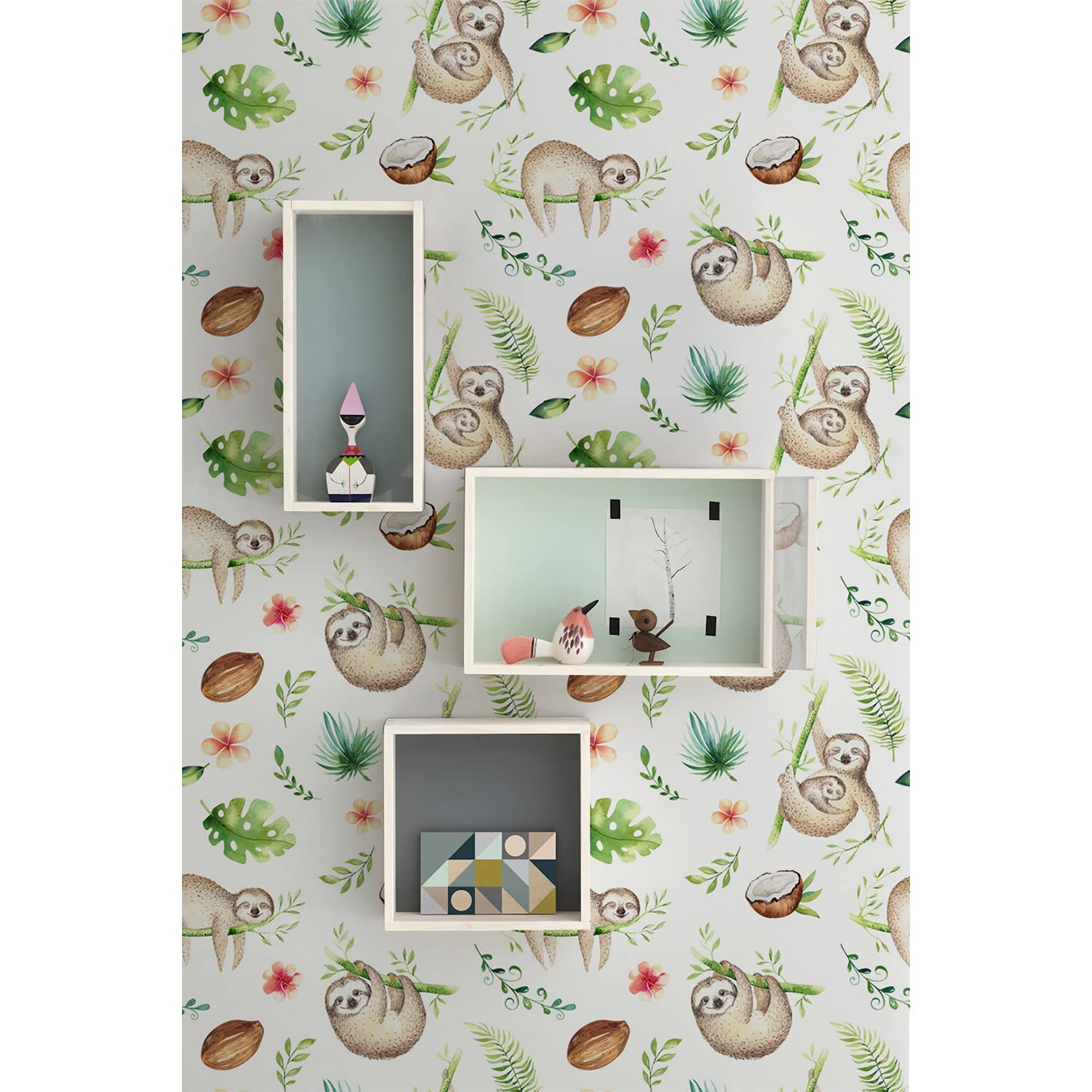 Papier peint animaux paresseux 104x70cm en latex mural pour décoration de chambre et meuble
