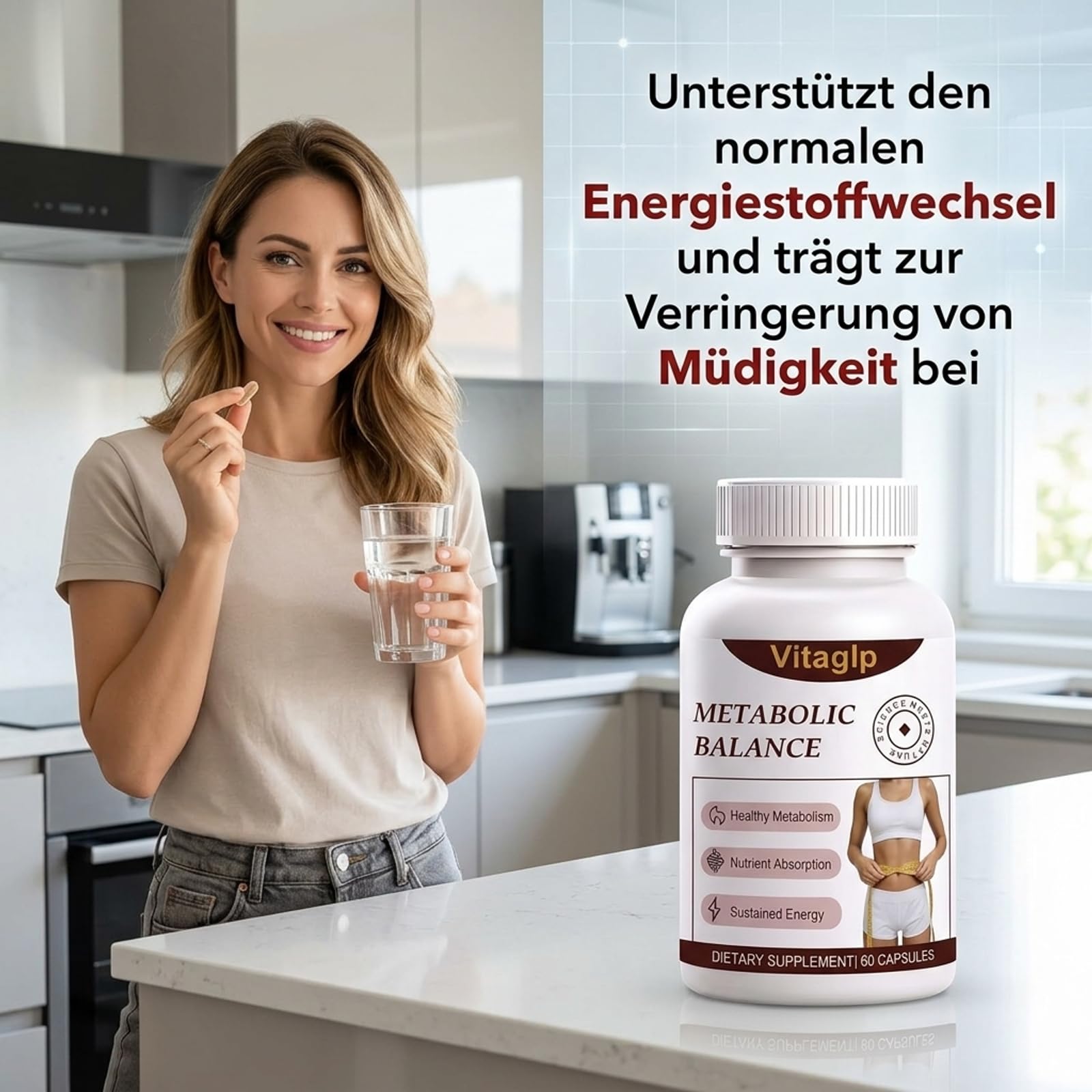 Vitaglp Nahrungsergänzungsmittel – 60 Kapseln – Vita Glp Kapseln Metabolic Balance mit Grüntee-Extrakt, Apfelessig, Ingwer, Zimt, Chrom und Pflanzenextrakten – Für deine Körperliche Balance,3pc