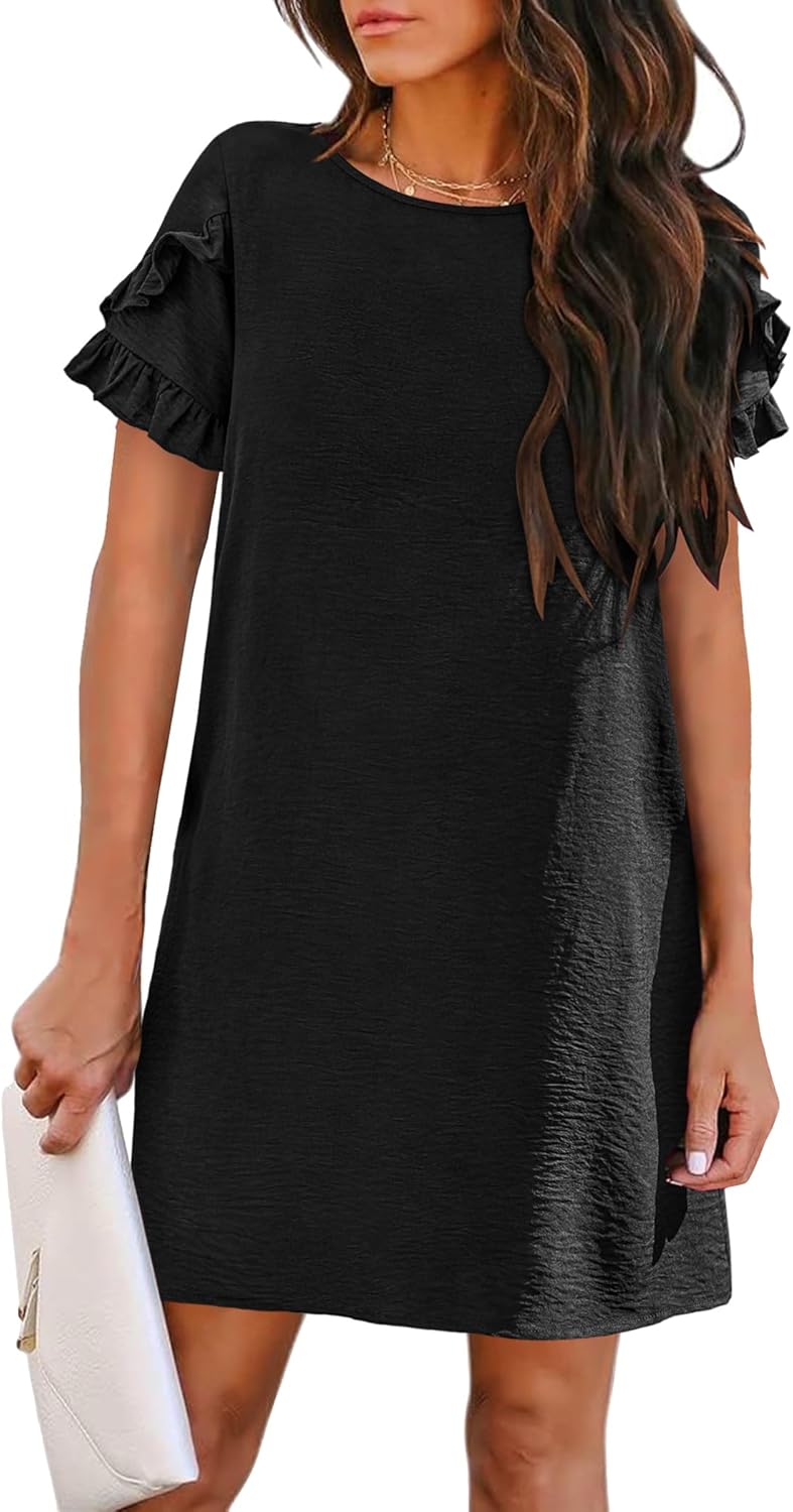 HOTOUCH Womens Summer Dress 2025 Short Sleeve A-Line Mini Dress Casual Crew Neck Shift Dress Beach Sundress with Pockets - Image 4