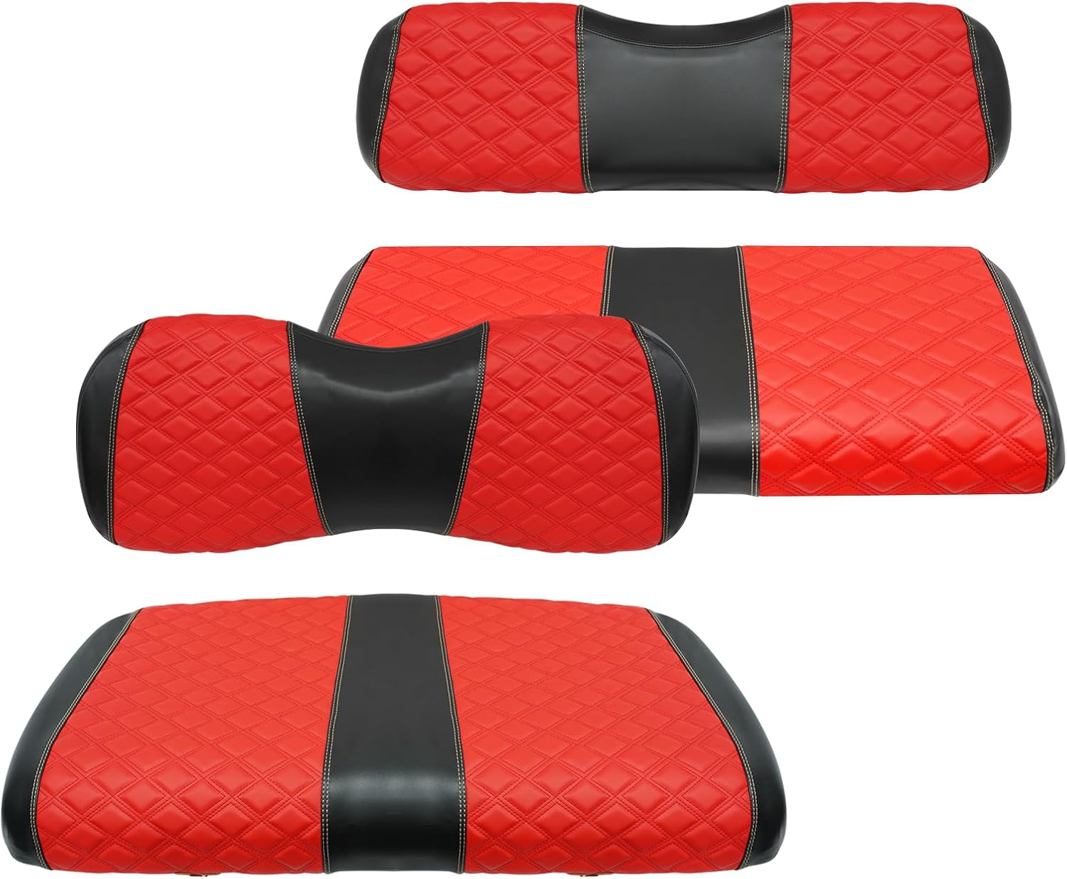 Golf Cart Front and Rear Seat Covers Waterproof and Sun Resistant Marine Grade Vinyl Leather Seat Cover Accessories for Yamaha Drive 2007-2016/Drive 2 2017+,Red(4PCS)