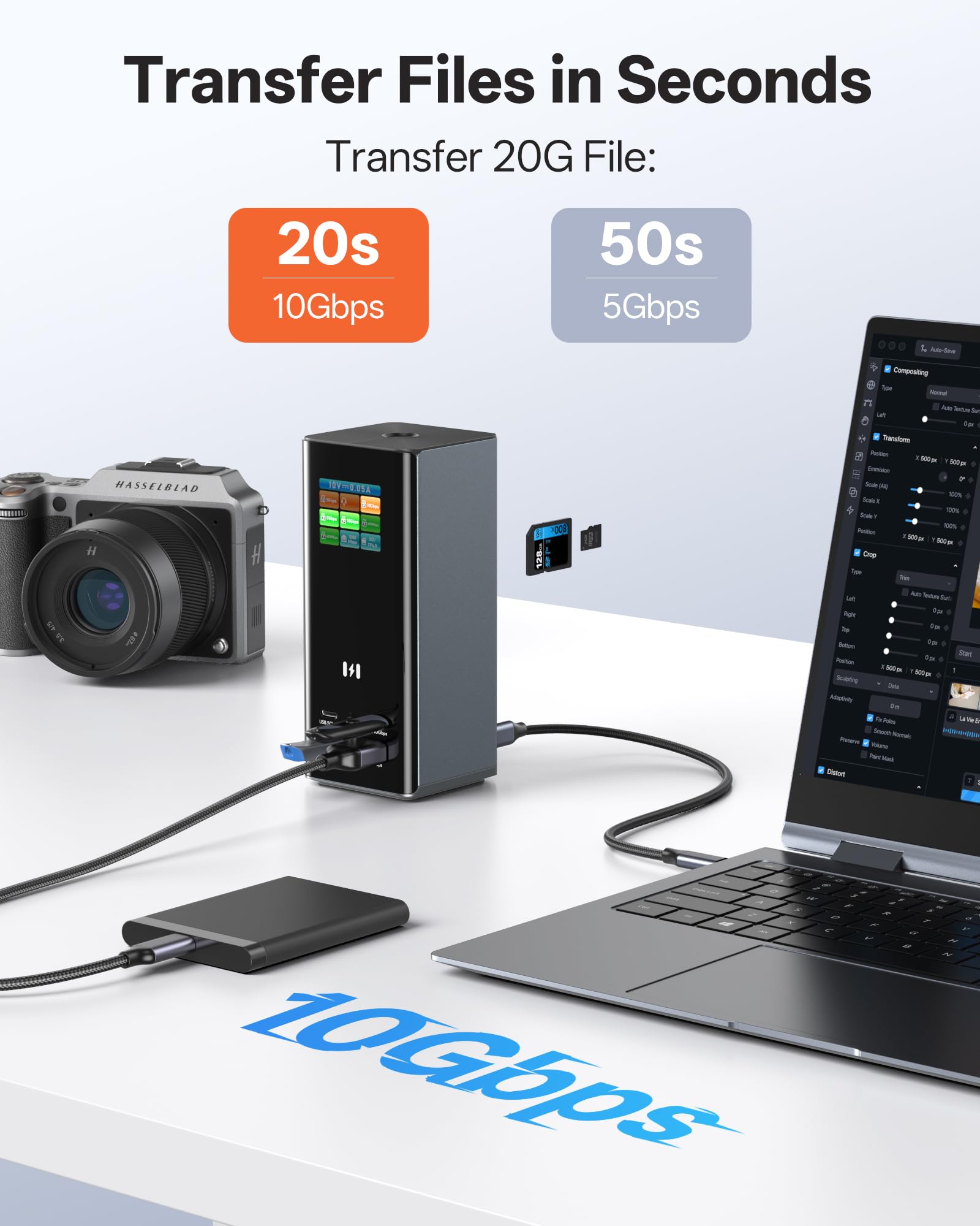 Selore Station d'accueil pour ordinateur portable 3 moniteurs, triple écran 4K 3 HDMI 2 DP, écran intelligent avec météo, 100 W PD, 10 Gbit/s USB A/C, Gigabit Ethernet, lecteur SD/microSD pour Dell/HP