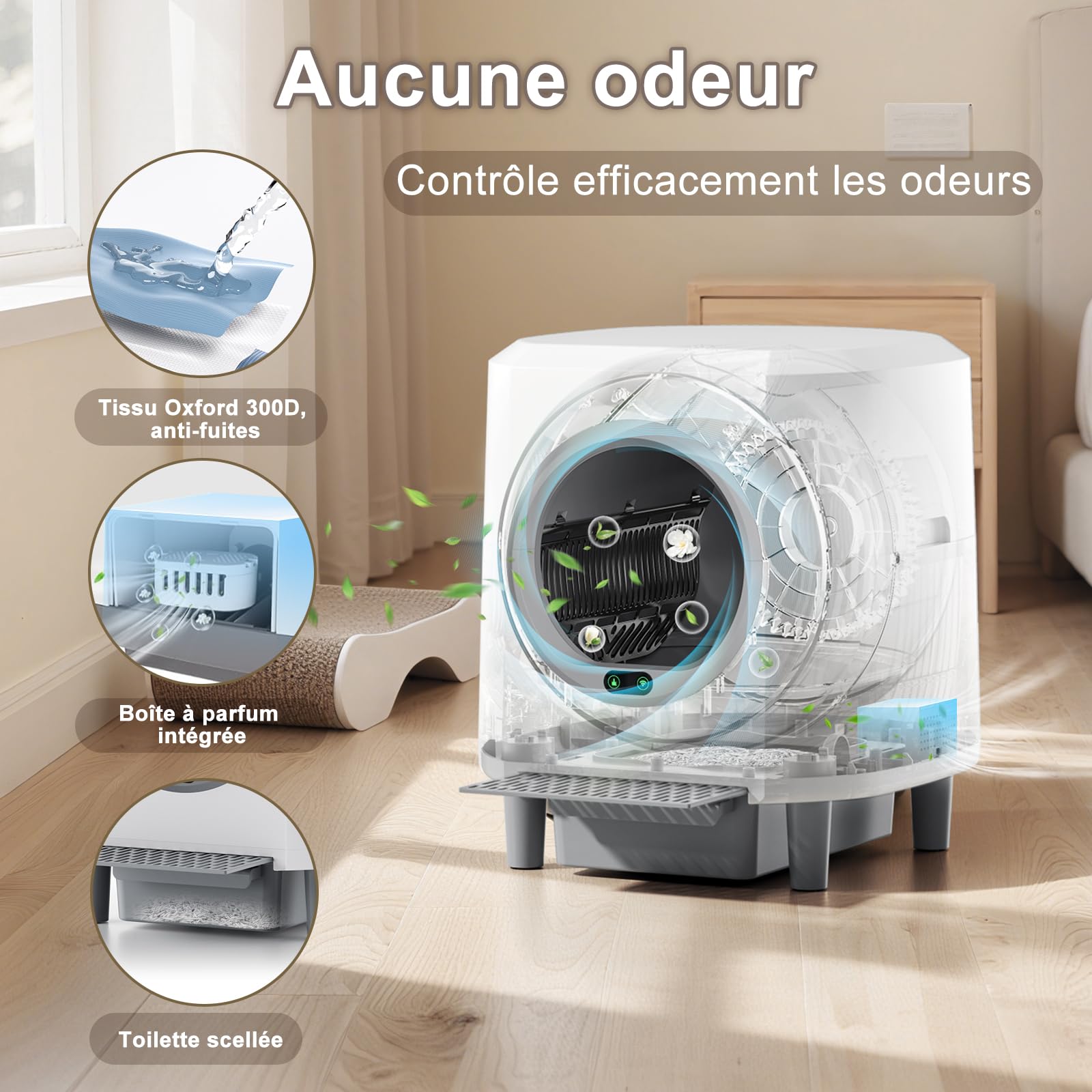 Litiere Chat Autonettoyante, Litière Automatique Anti-Fuites/Pincement/Odeur, Contrôle APP, Bac Litiere pour Chat Capacité 90L pour Plusieurs Chats, Vidage en 1 Touche Nettoyage Facile