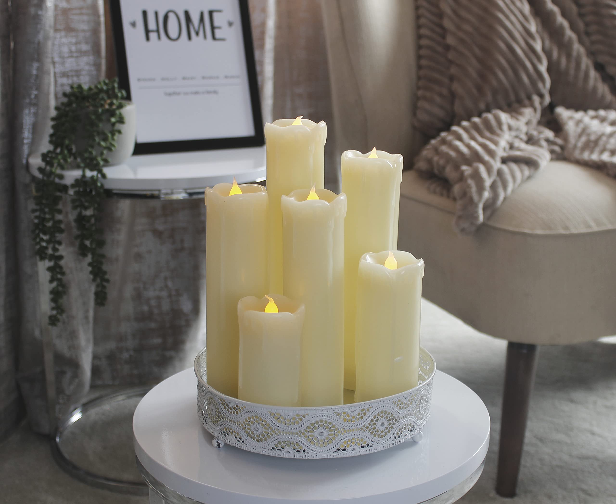 Marco Paul 12-Pack LED Battery Operated Flameless Flickering Flame Candles with Timer Real Wax Electric Fake Pillar Candle Warm White Christmas Table Decor Centrepiece