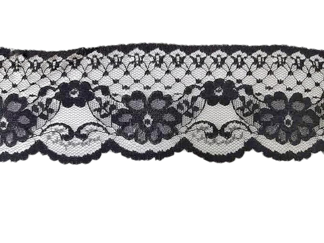 Lacesnmore Black lace net Thread self Cutwork Border, net lace for Cotton Dresses, Saree Border net, Ribbon Chicken net lace 10m (Broad Black) 2