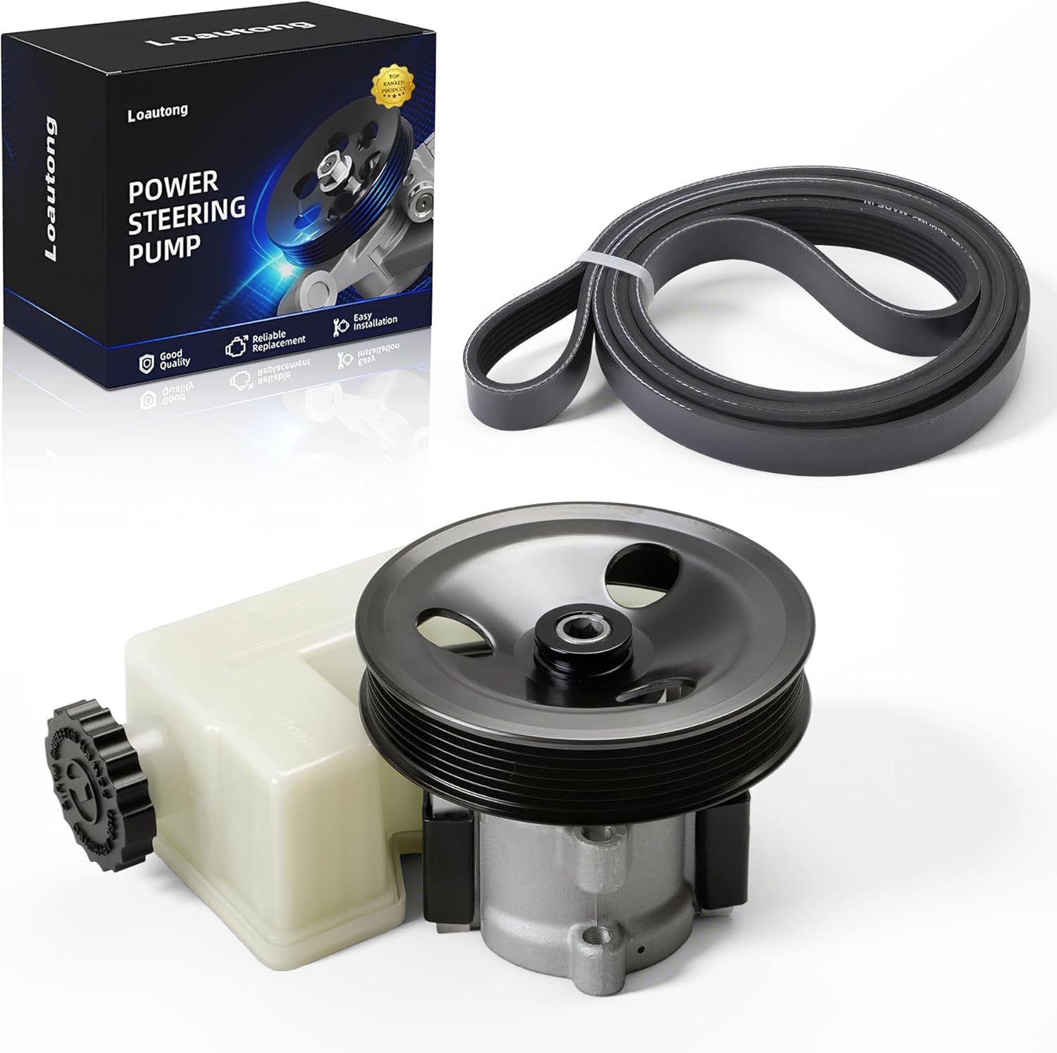 Power Steering Pump with Pulley, with Engine Serpentine Drive Belt, for Jeep Liberty 2002-2006, 3.7L V6, Power Assist Pump Replace# 20-64610, 96-64610, 52088710AA, K060863, 03528110