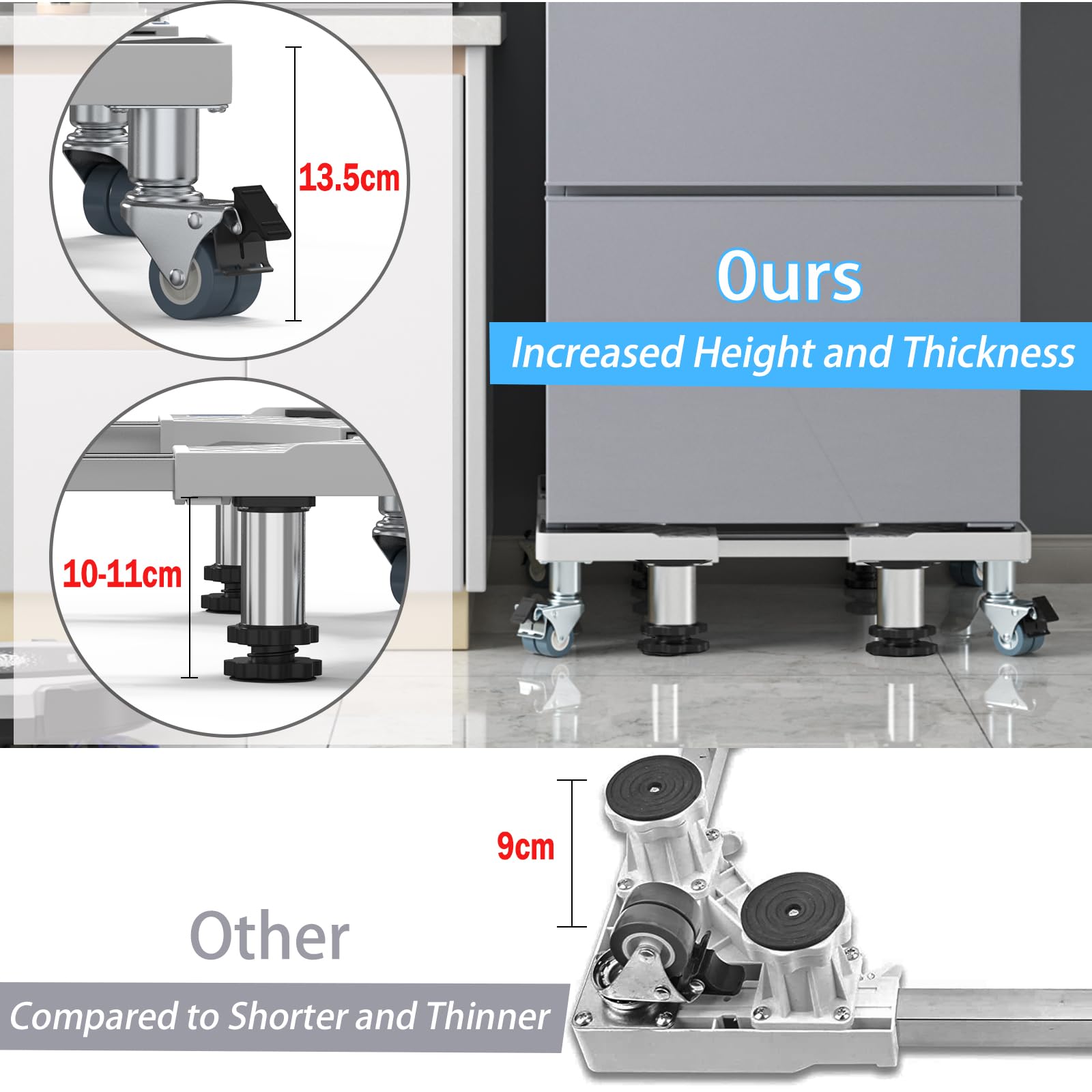 DEWEL Estructura Base para Lavadora con 4 Ruedas Superiores, 4 Patas en Negrita, Carga de Carga 500 KG, Ajustable para Frigorífico, Secadora y Congelador, Ajustable 54,5-67 cm, 14,3-14,5 cm (Blanco)
