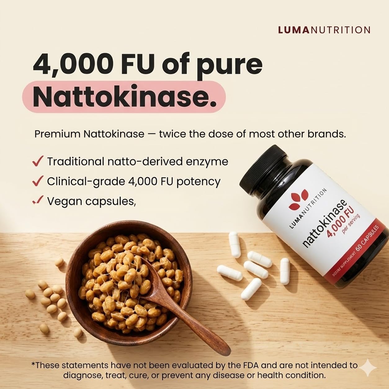 Luma Nutrition Nattokinase Supplement 4000 FU Per Serving - 60 Capsules — Amazon image 4