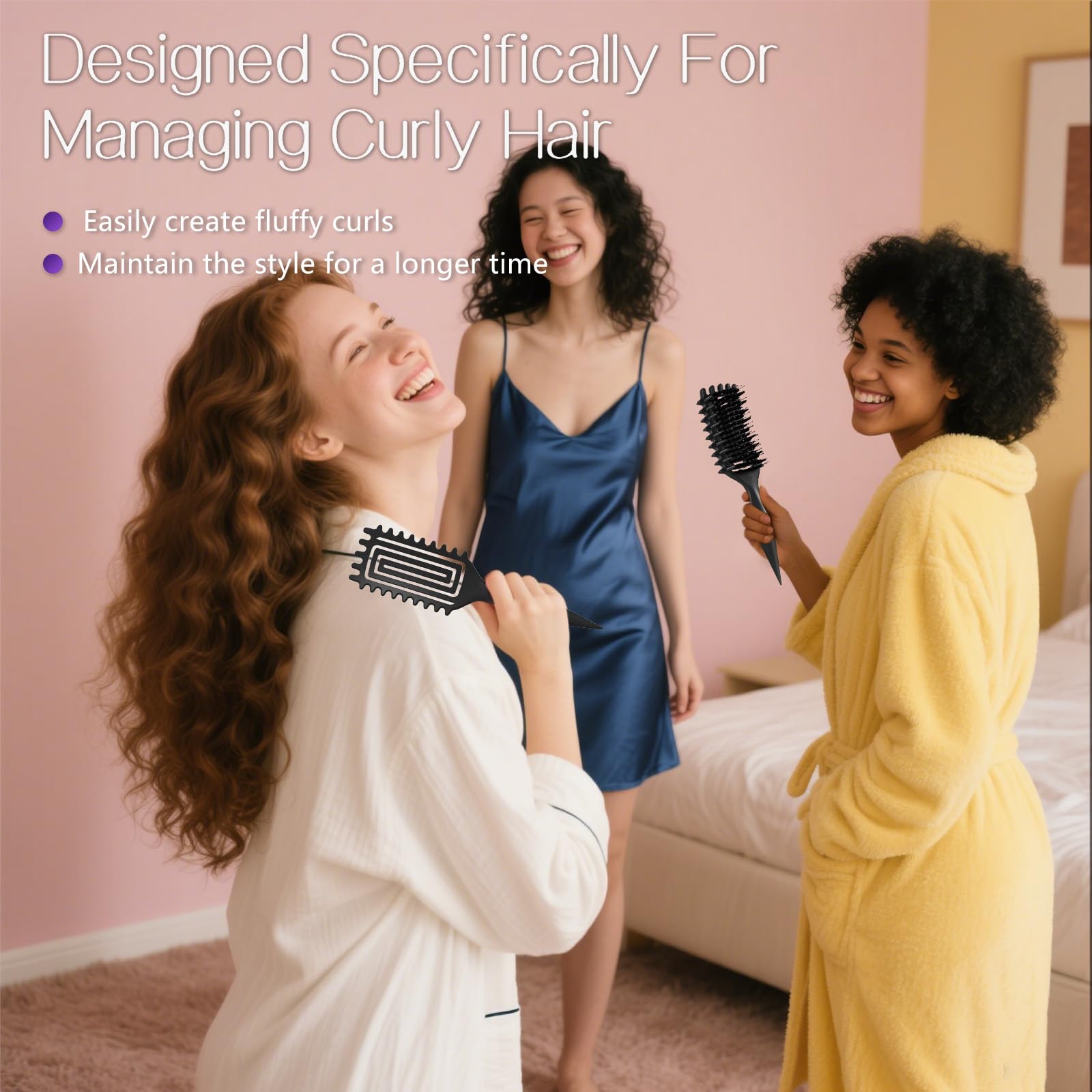 Cepillo de pelo rizado, cepillo definidor de rizos para rizos y ondas definidos sin esfuerzo, cepillo de pelo ventilado para cabello húmedo y seco, mujeres y hombres, reduce el encrespamiento (negro)