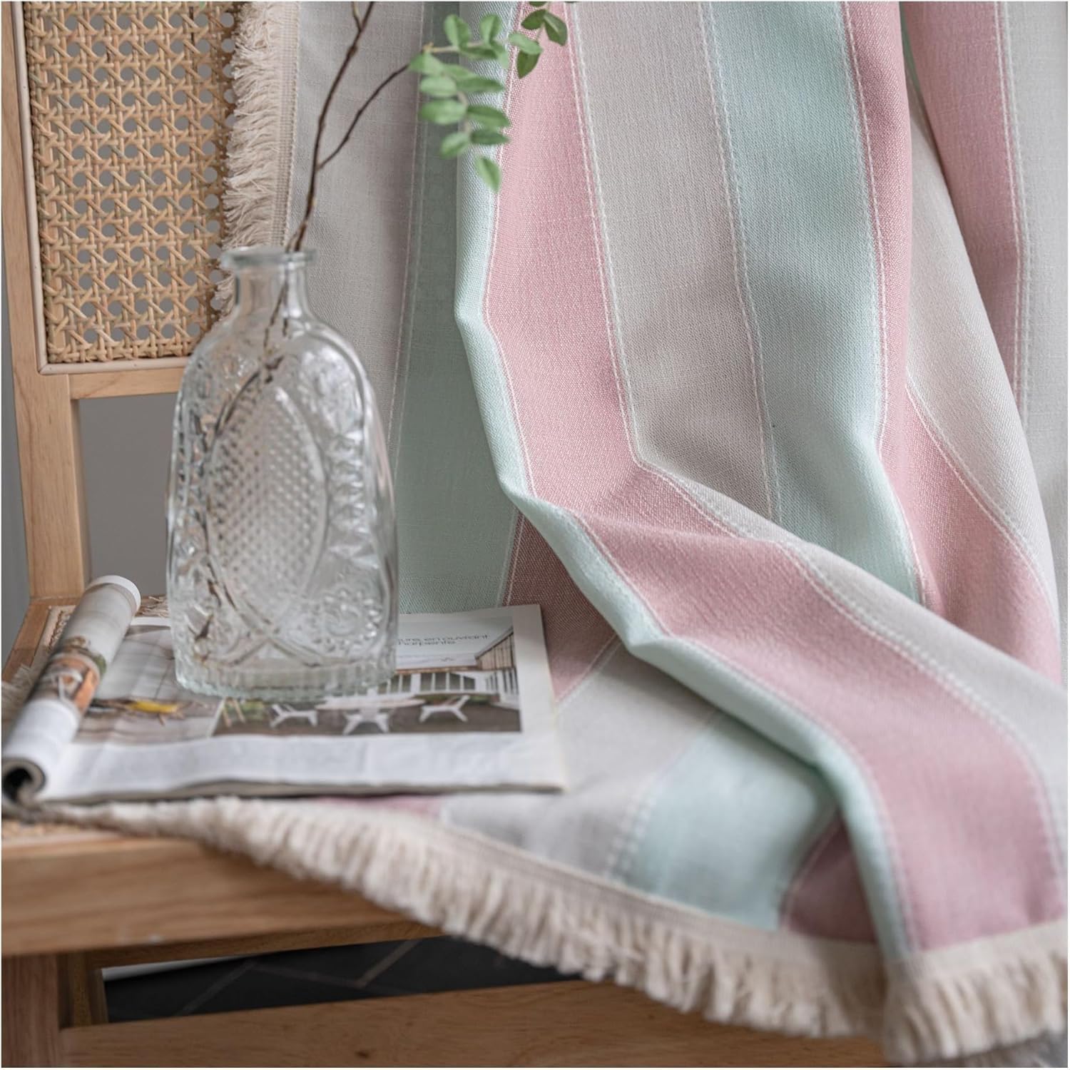 Tende in lino e cotone a 1 pannello, a righe, stile rustico, con tasca per bastone, con tasca per bastone, semi-oscuranti, stile rustico, per sala da pranzo, soggiorno e camera da letto (133 x 213 cm,
