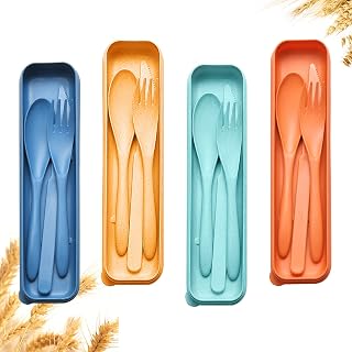 YDYTOP Reusable Wheat Straw Travel Utensils Set with Case - 4 Eco-Friendly Cutlery Kits for Camping, Picnic, Kids & Adults