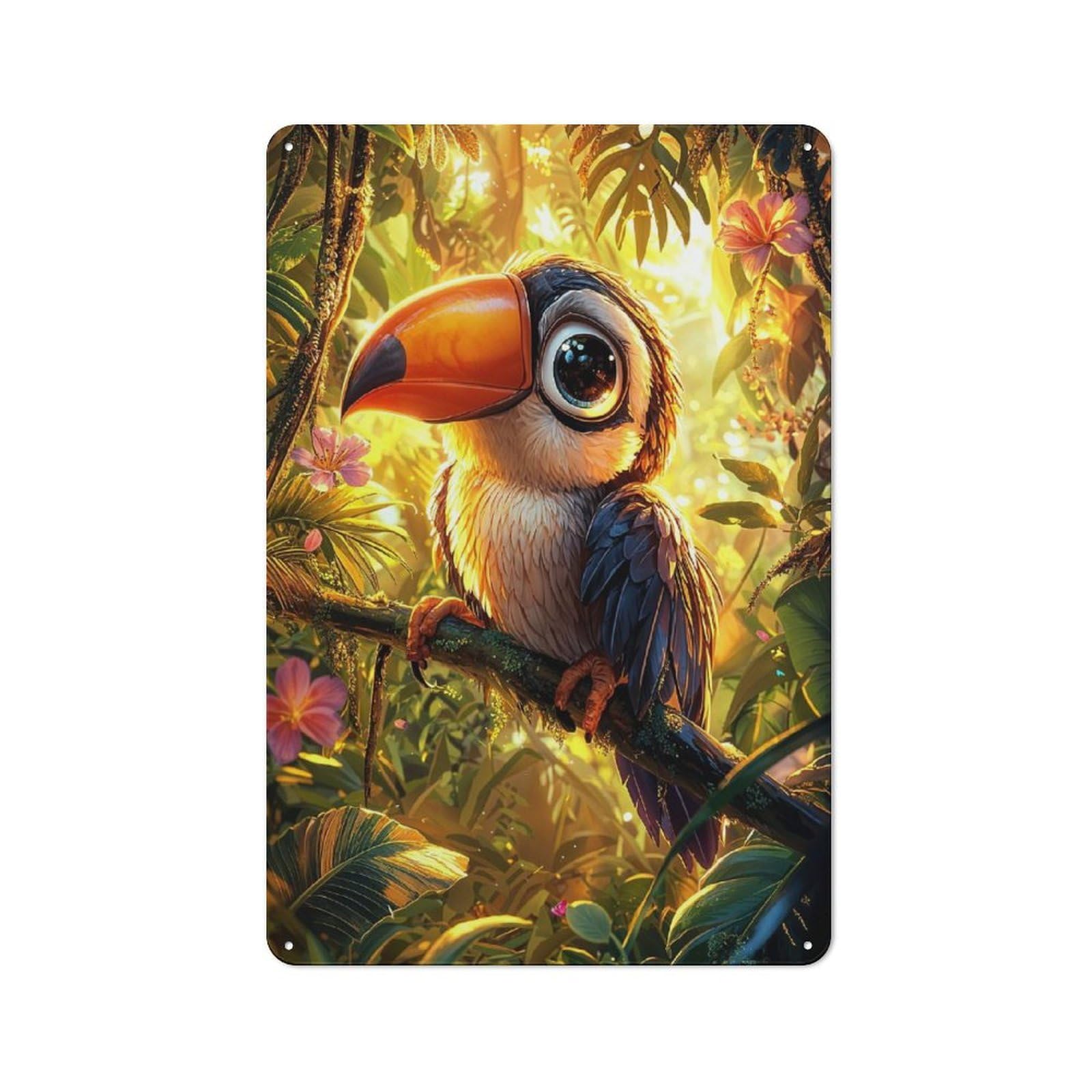 Garage Style Cute Toucan in Jungle Decorative Metal Plaque 30x20cm, Garage Wall Decor for Workshop, Basement, Shed Or Games Room