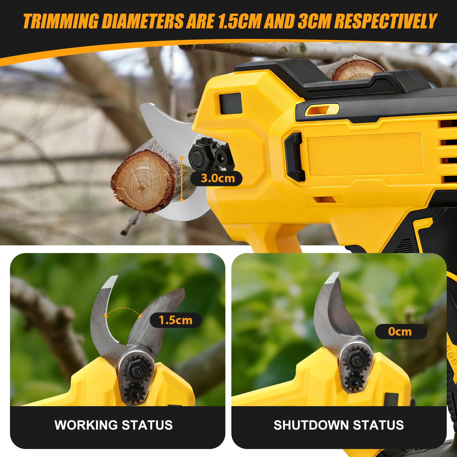 Sécateur électrique sans fil pour DEWALT 18 V batterie, diamètre de coupe 35 mm, sécateur électrique professionnel avec vitesse variable, protection de la main avant (sans batterie)