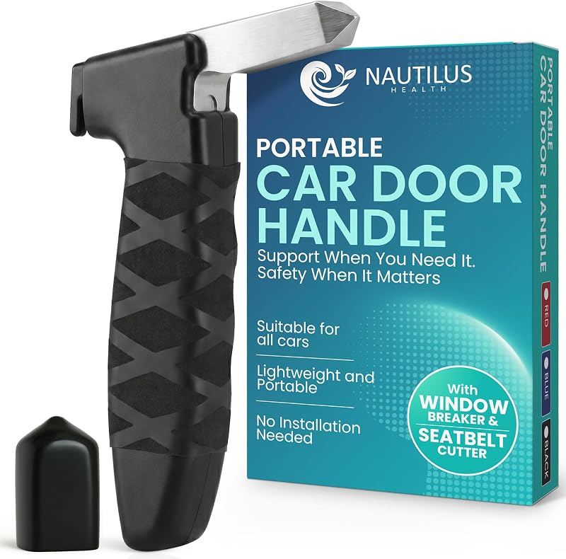 Alça de apoio para saída do carro Nautilus Health 3 em 1 com gancho de aço – Preta, 1 unidade